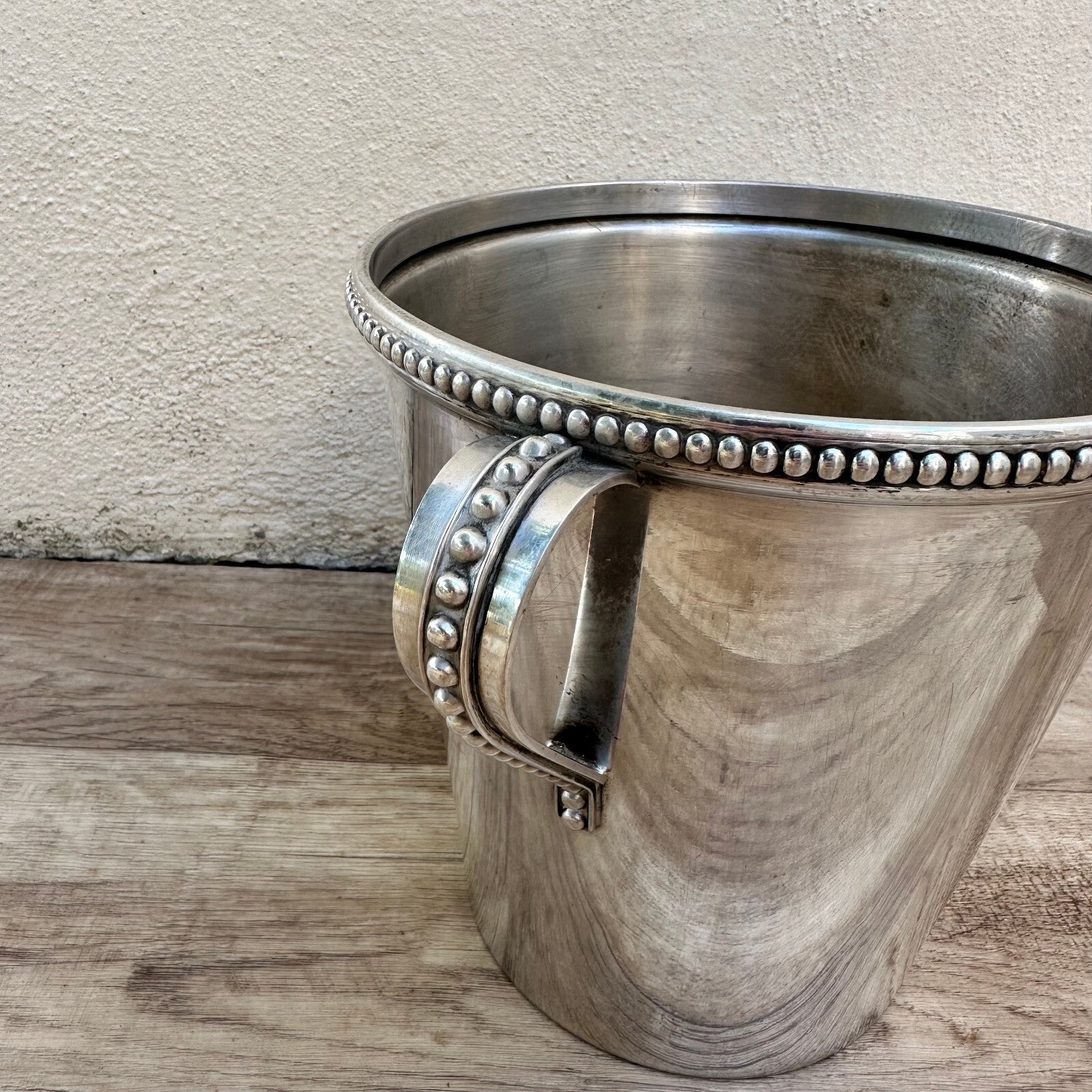 French Champagne Bucket Silver Plated Wine Cooler Beaded Rim Vintage 2802254 Unbranded