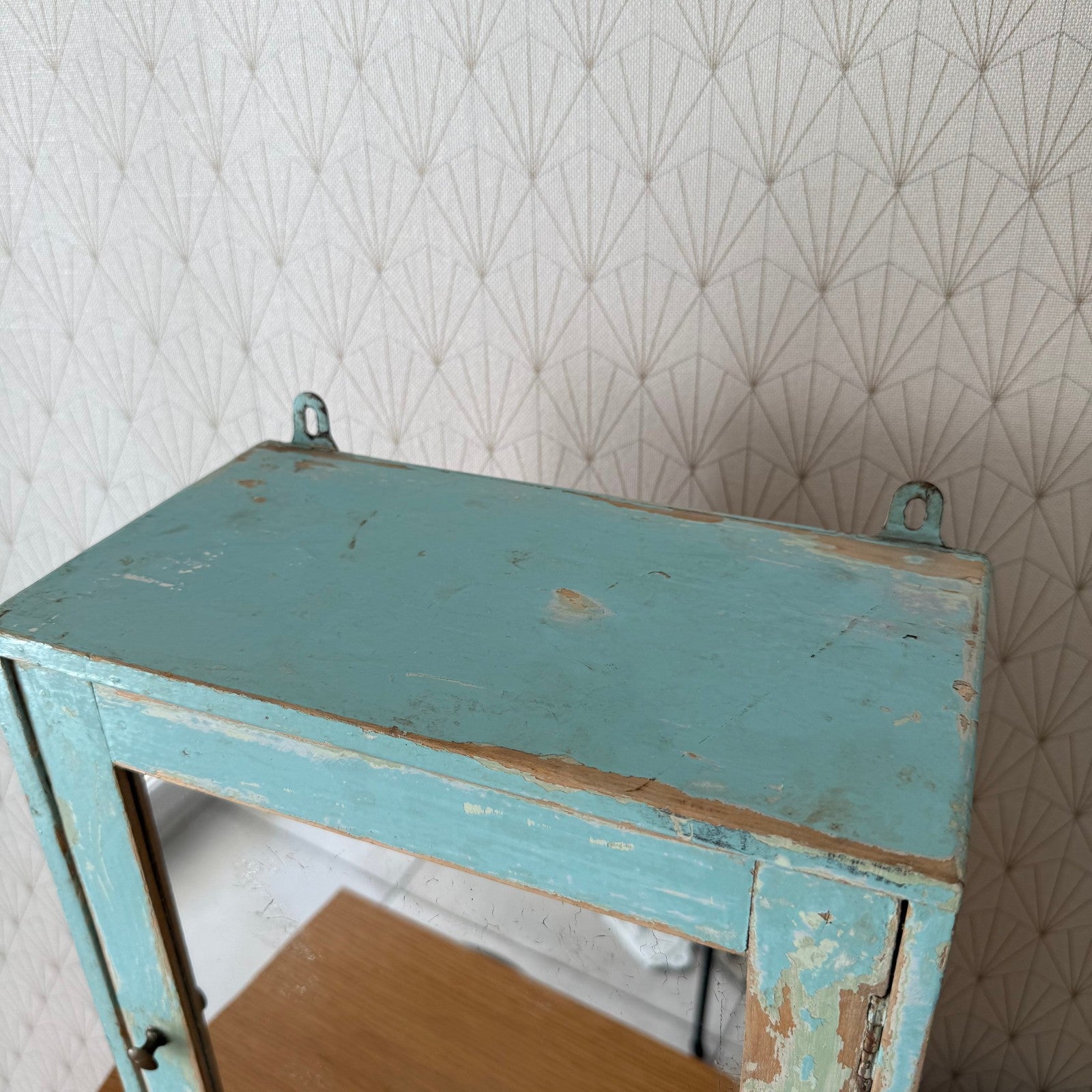 Vintage French Wall Wooden Blue Shelf Medecine Cabinet Farm Patina 0407257 Unbranded