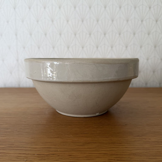 French Digoin Stoneware Mixing Bowl Vintage White Glazed 8.5" 1606268 Digoin