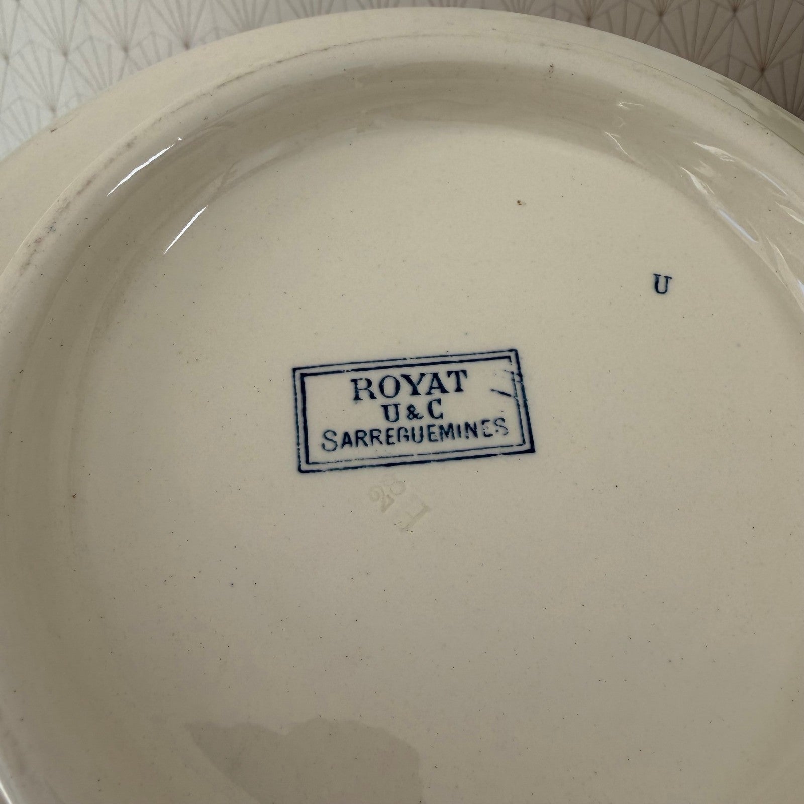 French Blue White Transferware Compote Sarreguemines Ceramic Dish 111257 sarreguemines