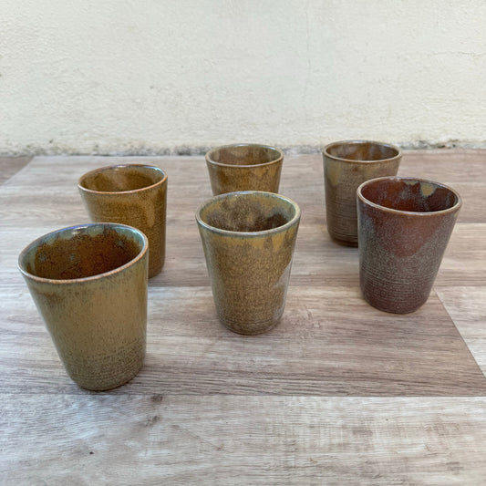 set of 6 GRESPOTS DIGOIN French VINTAGE STONEWARE cups glasses 1201254 Fleamarketfrance