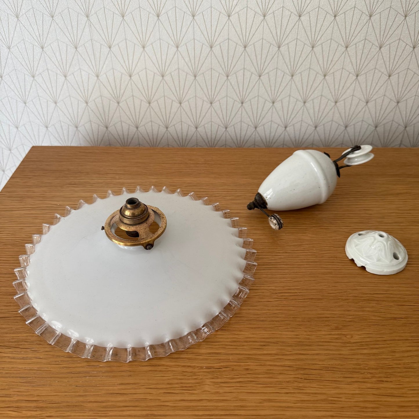 Vintage French Art Deco Pendant Light Opaline Glass Shade 1930s 2708251 Unbranded