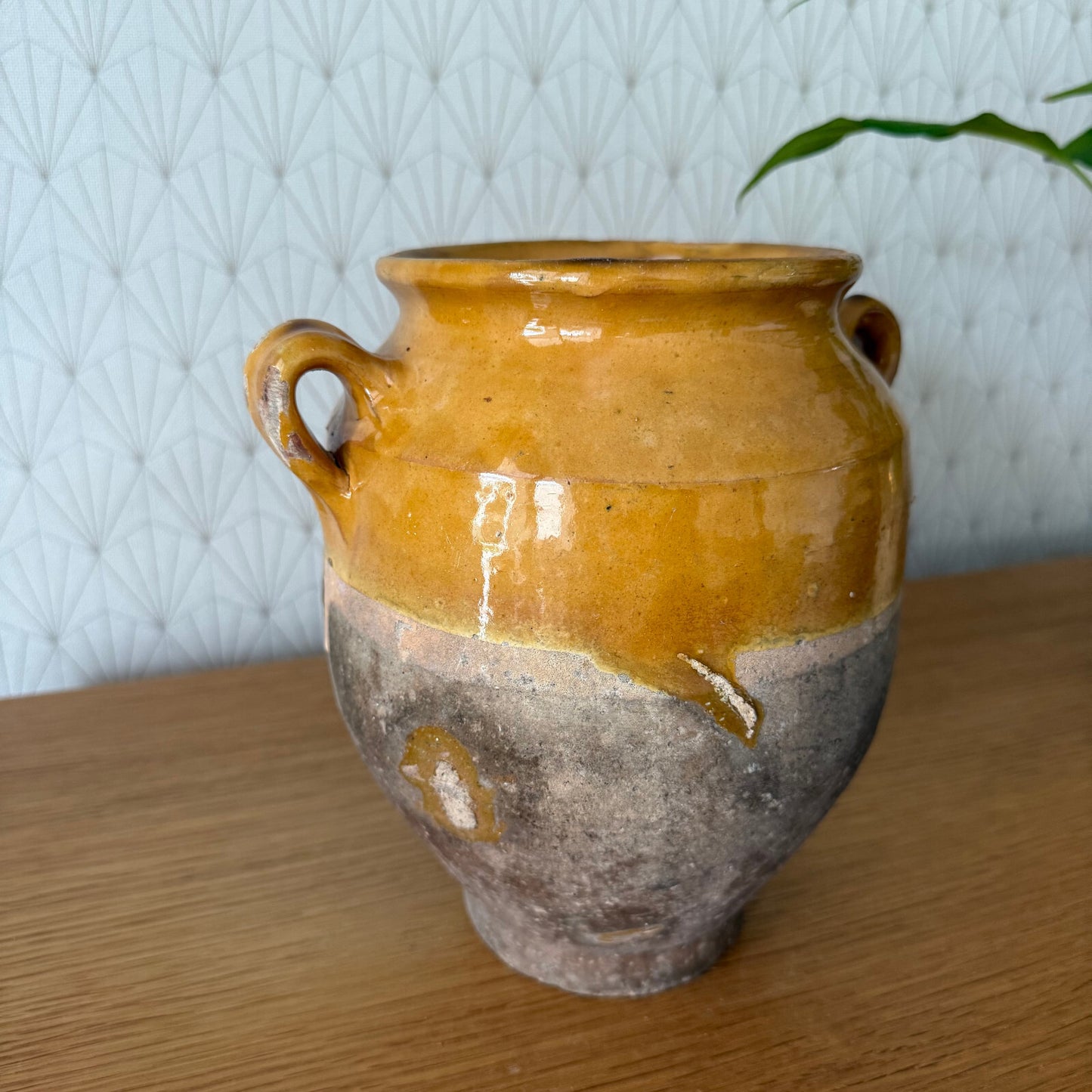 Antique French Confit Pot Yellow Glazed Terracotta Pottery Jar 29042511 Unmarked