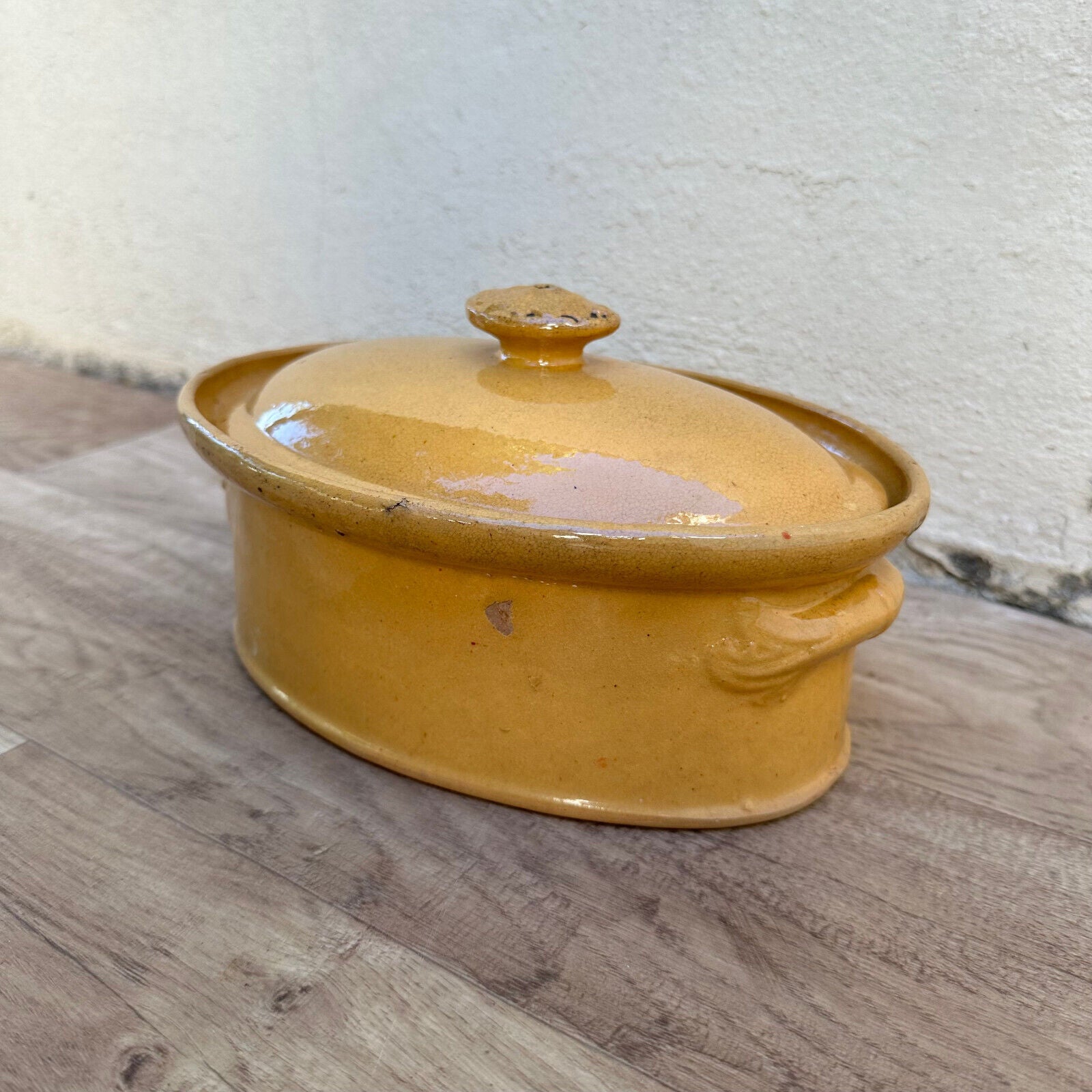 Vintage FRENCH GLAZED LIDDED CLAY TERRINE 1108236 - Fleamarketfrance