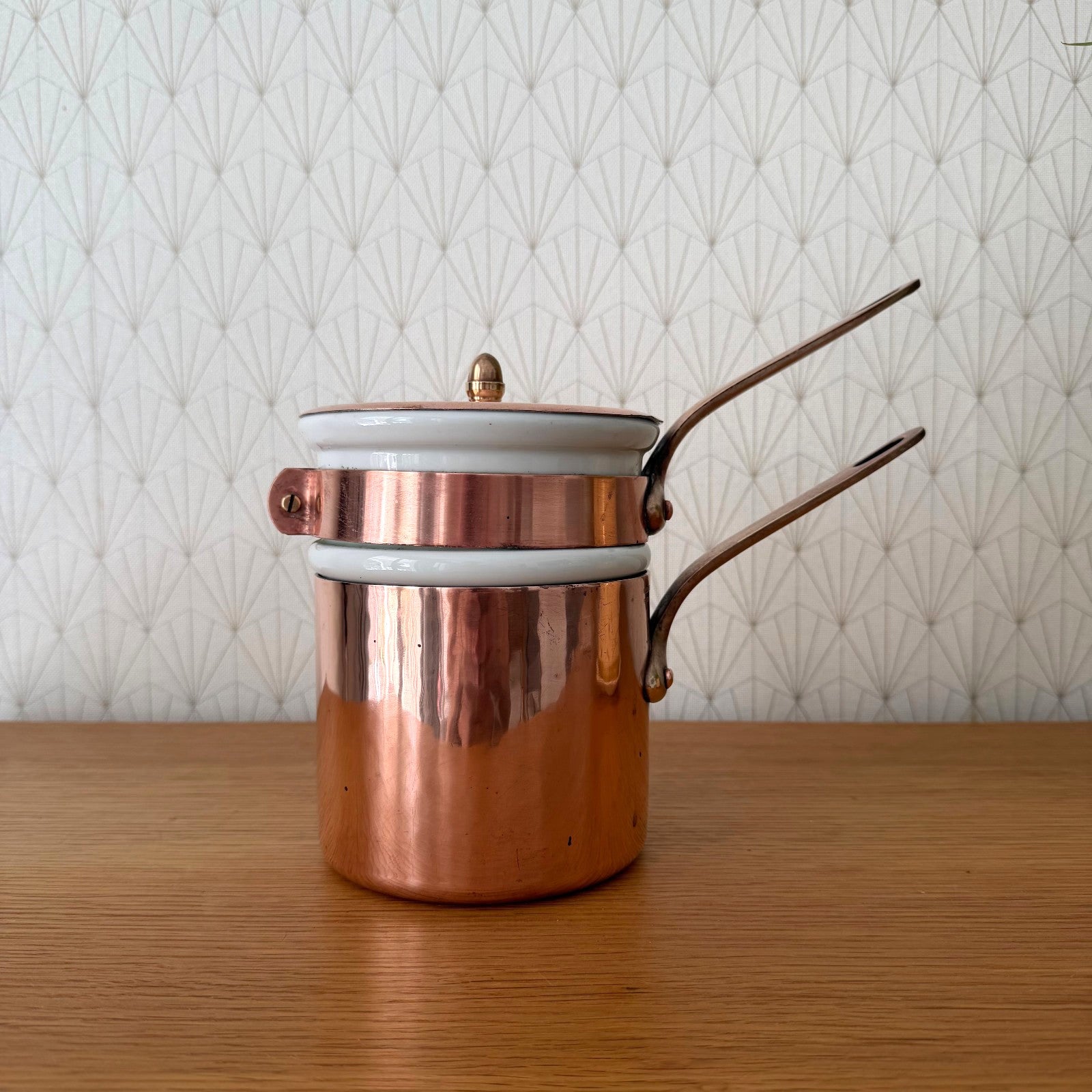 Vintage French Copper Bain Marie Porcelain Insert Professional Cookware 1908263 Fleamarketfrance