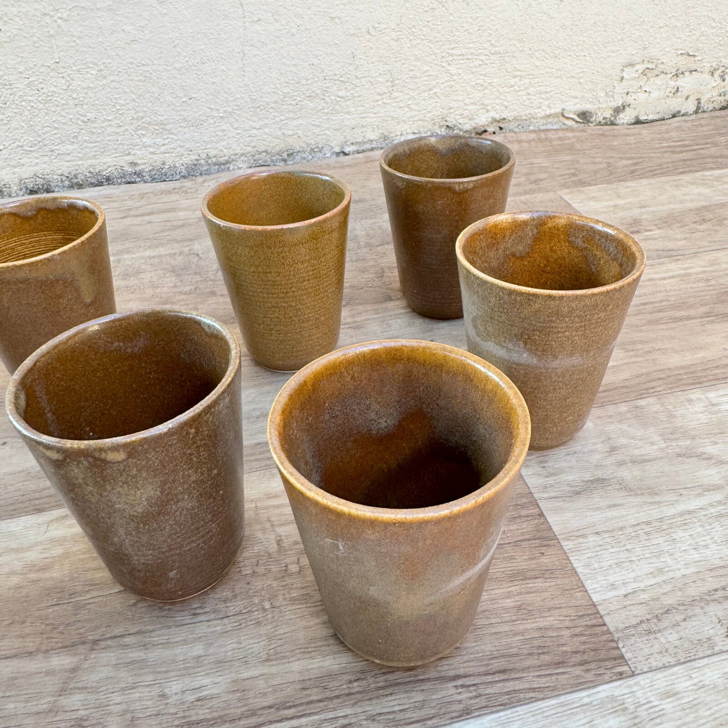 French Vintage Digoin Stoneware Cups Set of 8 Brown Ceramic Glasses 1201255 Digoin