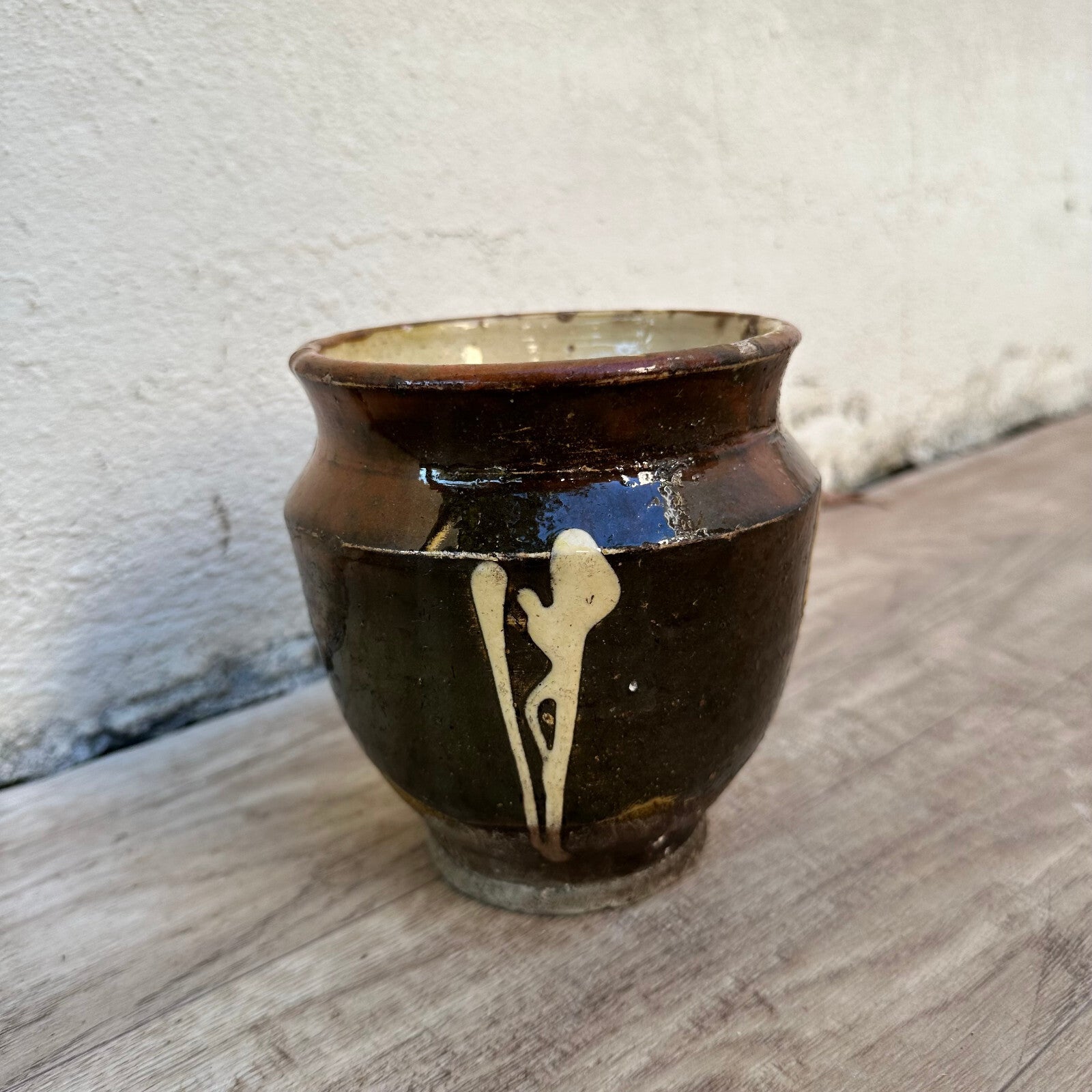 Antique French Confit Pot Stoneware Pottery Crock 4 3/4" 2009231 Unmarked