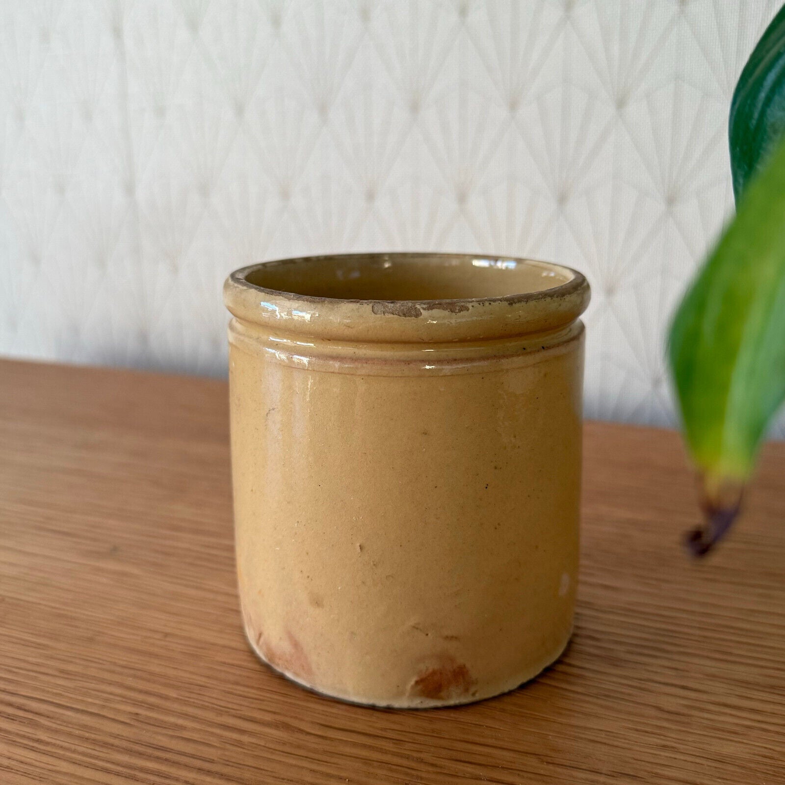 HANDMADE GLAZED YELLOW ANTIQUE FRENCH CONFIT JAM POT TERRACOTTA STAMPED 0901255 - Fleamarketfrance