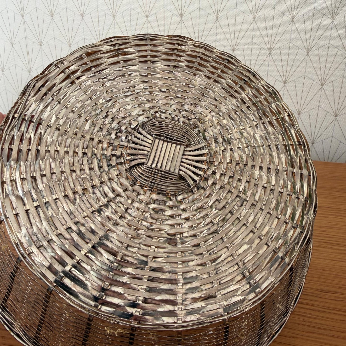 French Silverplated Bread Basket Vintage Woven Wire Metal Oval 2101267 Unbranded