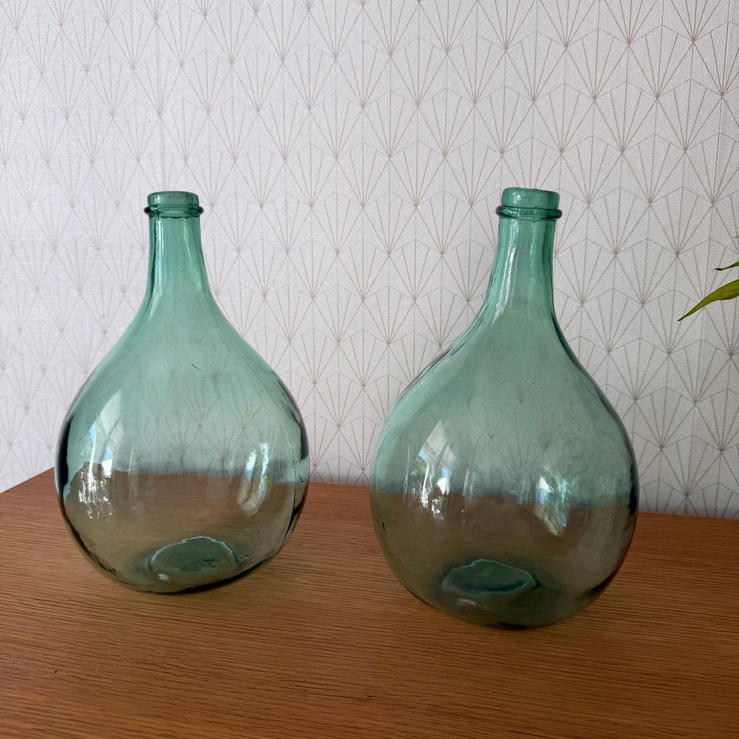 Set 2 French Demijohn Dame Jeanne Green Light Glass Bottles 2505263 Fleamarketfrance