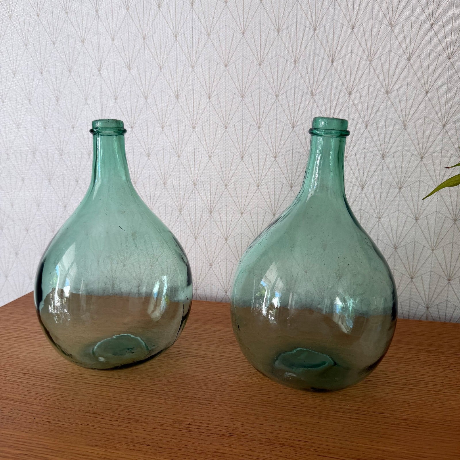 Set 2 French Demijohn Dame Jeanne Green Light Glass Bottles 2505263 Fleamarketfrance