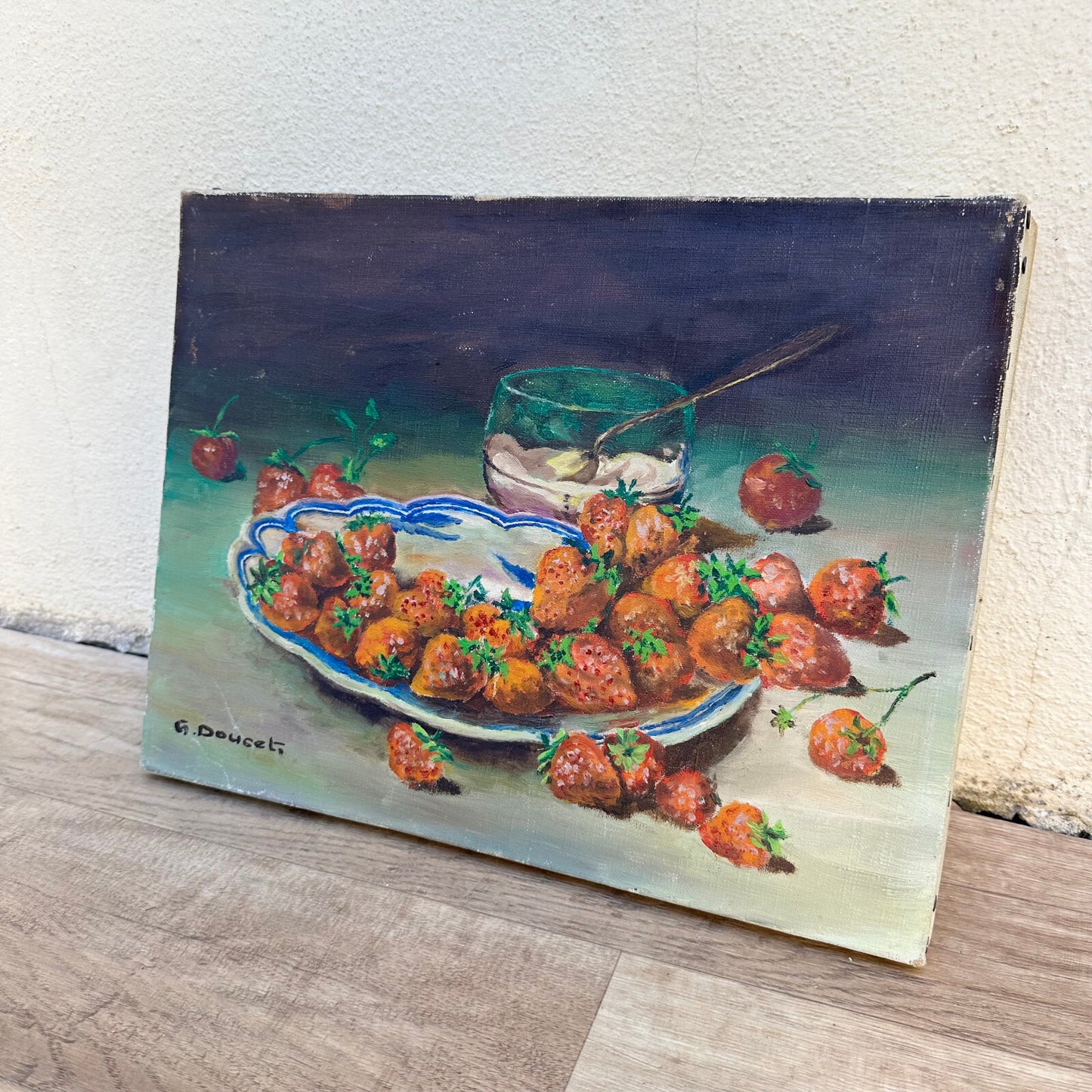 French Still Life Painting Strawberries Oil Canvas Signed G Doucet 24072314 Fleamarketfrance
