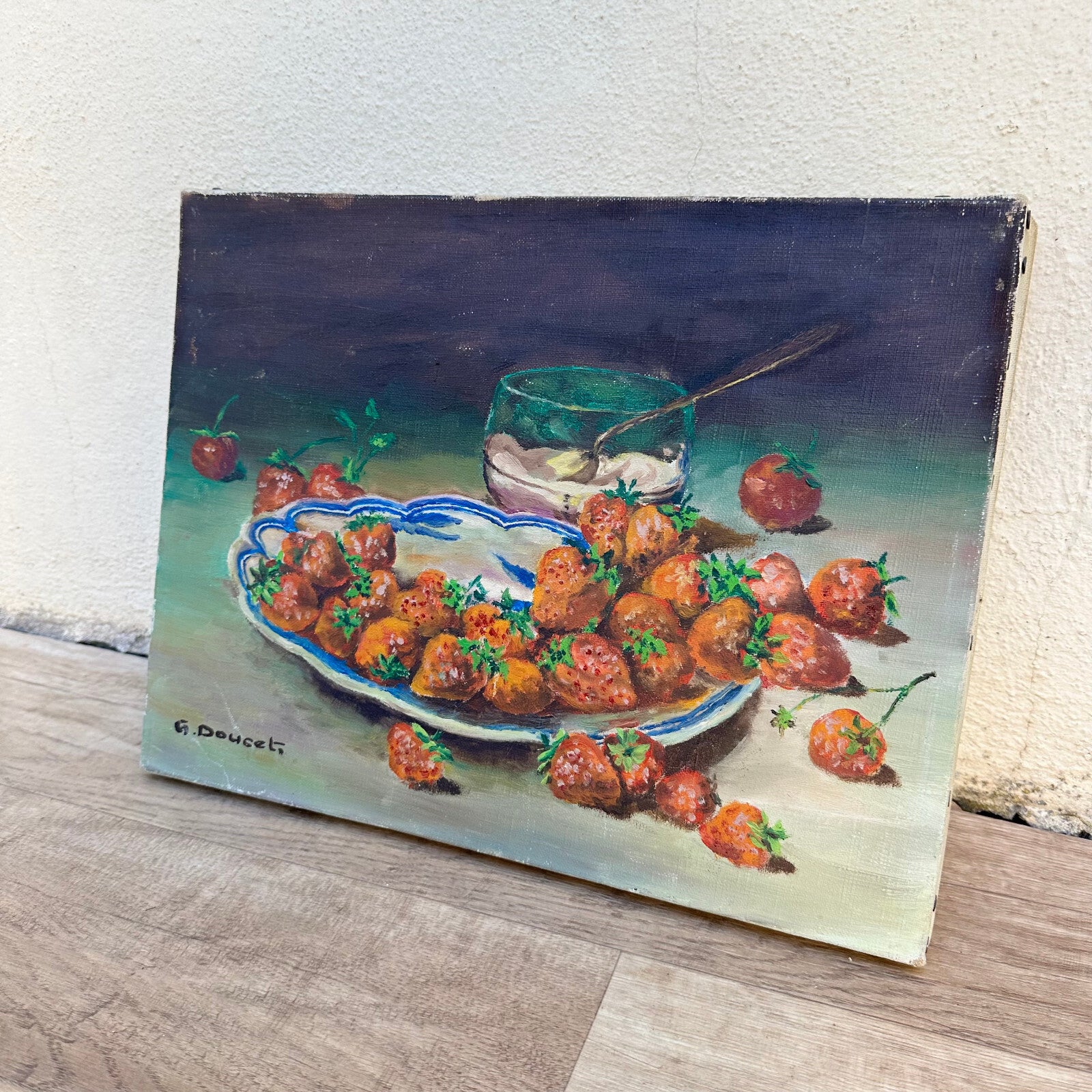 French Still Life Painting Strawberries Oil Canvas Signed G Doucet 24072314 Fleamarketfrance