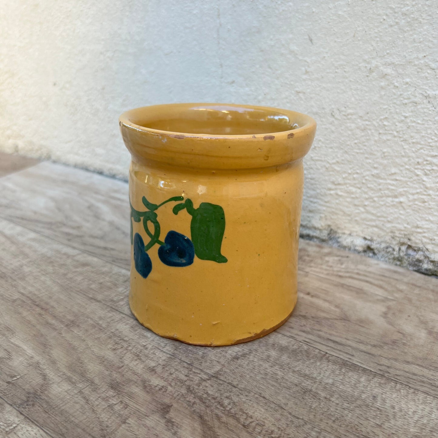Antique French Confit Pot Yellow Terracotta Savoie Fruit Motif 2905249 Unmarked