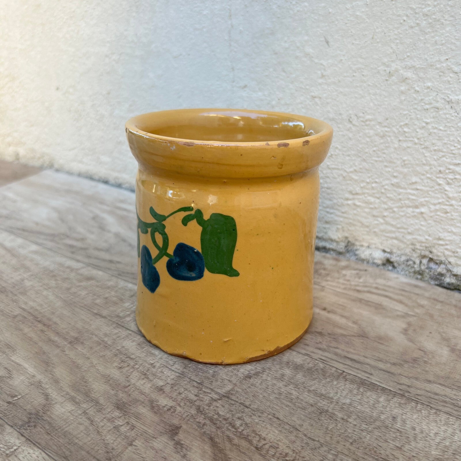 Antique French Confit Pot Yellow Terracotta Savoie Fruit Motif 2905249 Unmarked