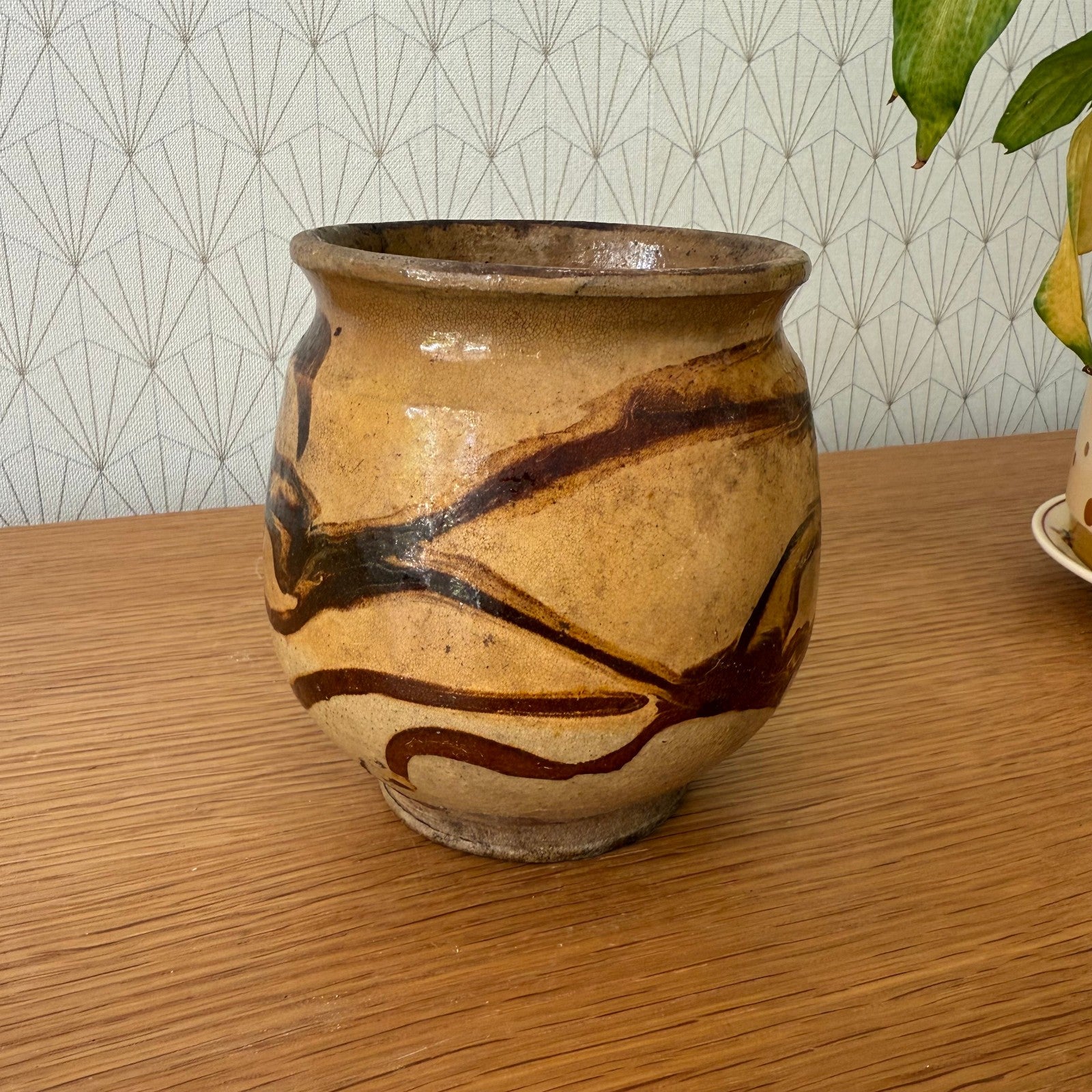 French Pottery Vase Brown Glazed Terracotta Antique Handmade 23072514 Unmarked