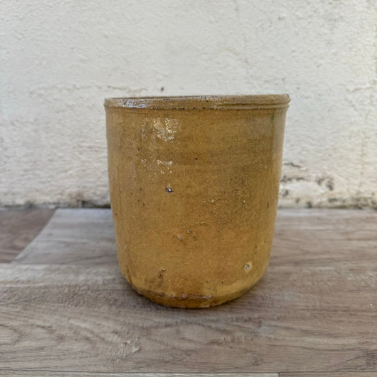 Antique French Confit Pot Yellow Glazed Stoneware Ceramic 23092412 Unmarked