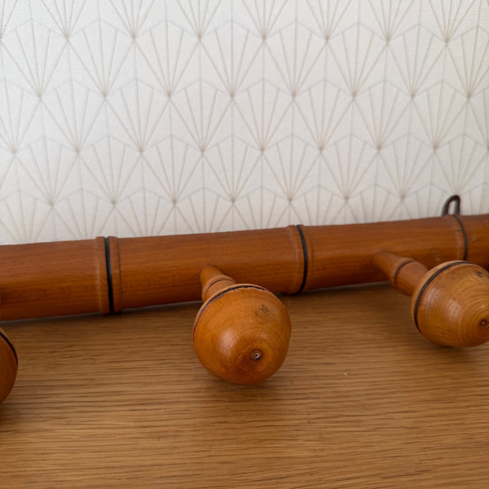 French Bamboo Coat Rack Vintage Wood Wall 5 Pegs Hook Hanger 1407269 Unbranded