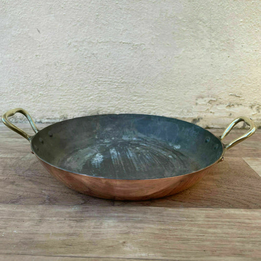 Vintage French Copper Gratin Pan Tin Lined Round Casserole 8.5" 04042121 Fleamarketfrance