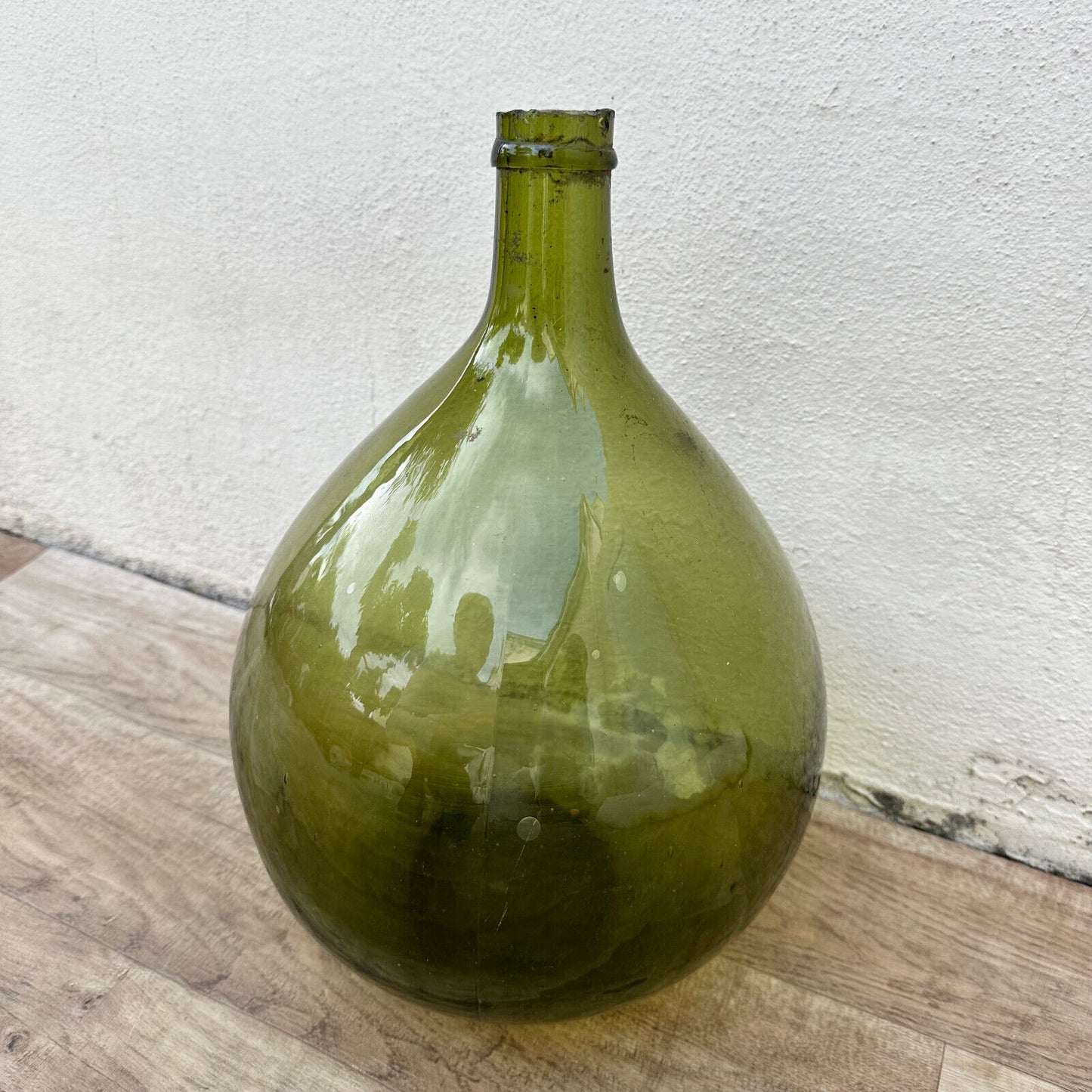 French Green Dame Jeanne Demi John Carboy Bottle bonbonne BLOWN 13 3/4" 1805231 - Fleamarketfrance