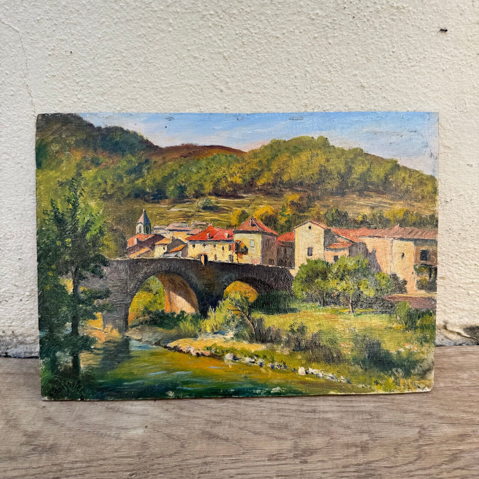 VINTAGE FRENCH OIL PAINTING  provencal ardeche landscape SIGNED 0706245 - Fleamarketfrance