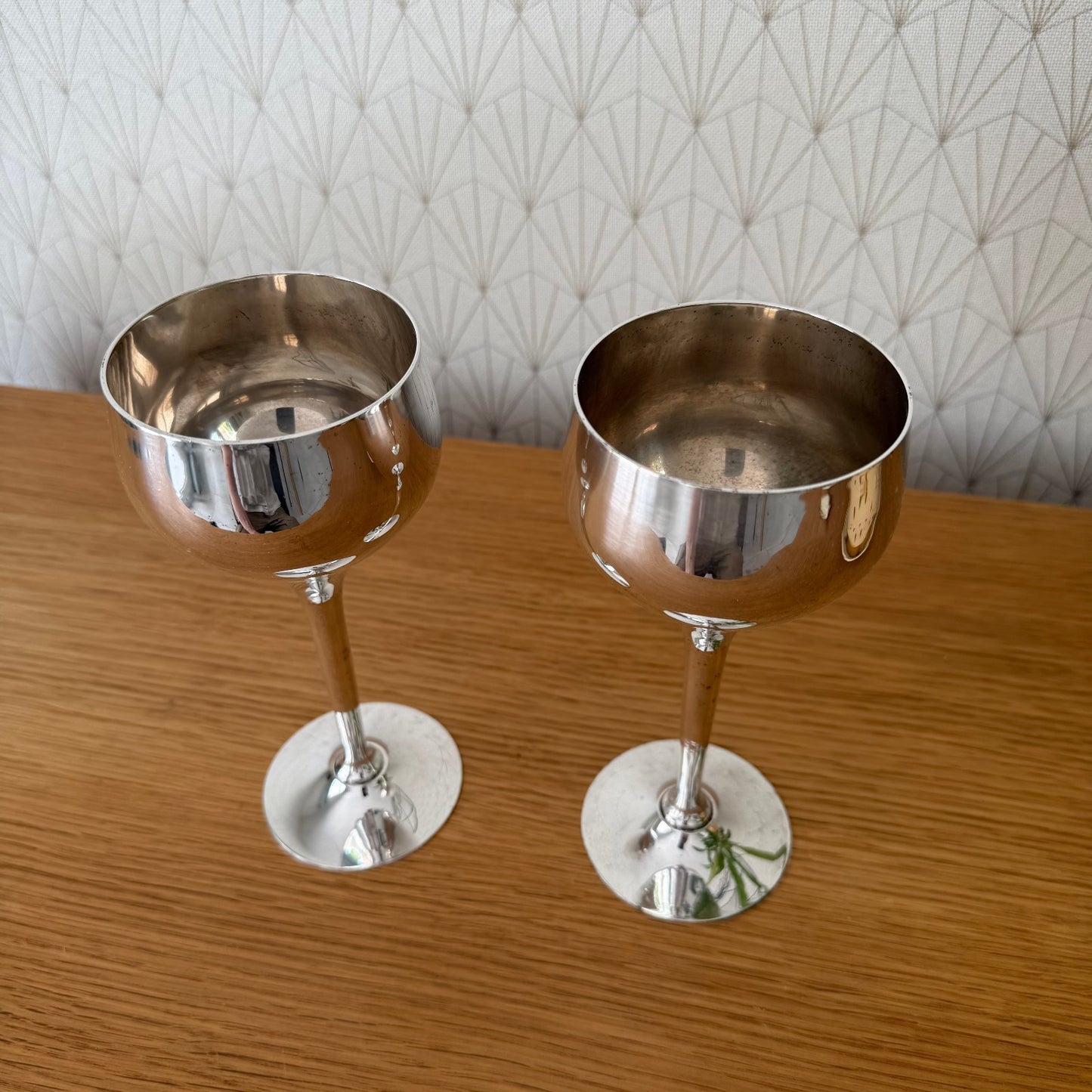 Vintage silver plated long stem Tulip wine Flutes set of 2 1807253