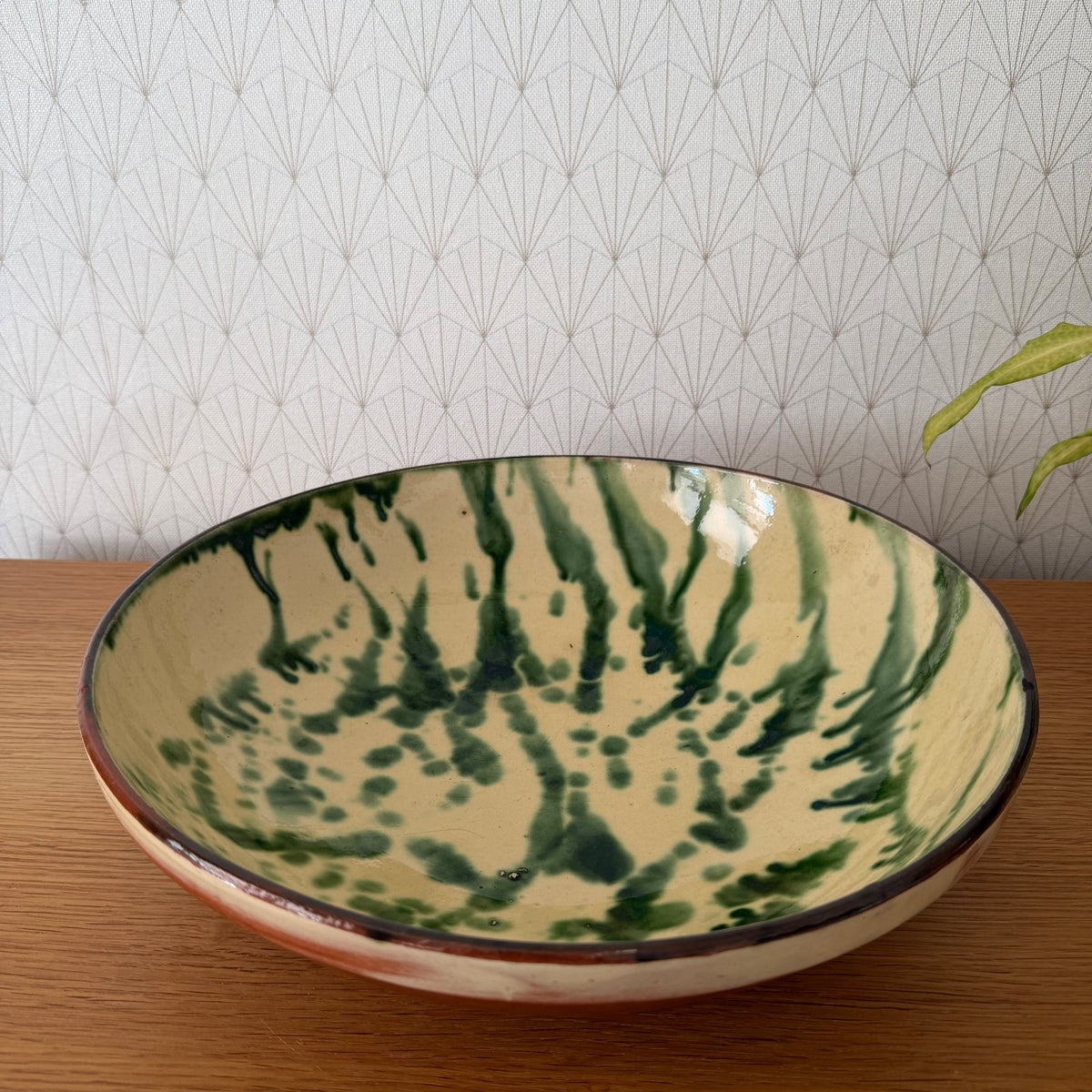 Large French Glazed Terracotta Fruit Bowl Tian Green Decor 0708262 Unmarked