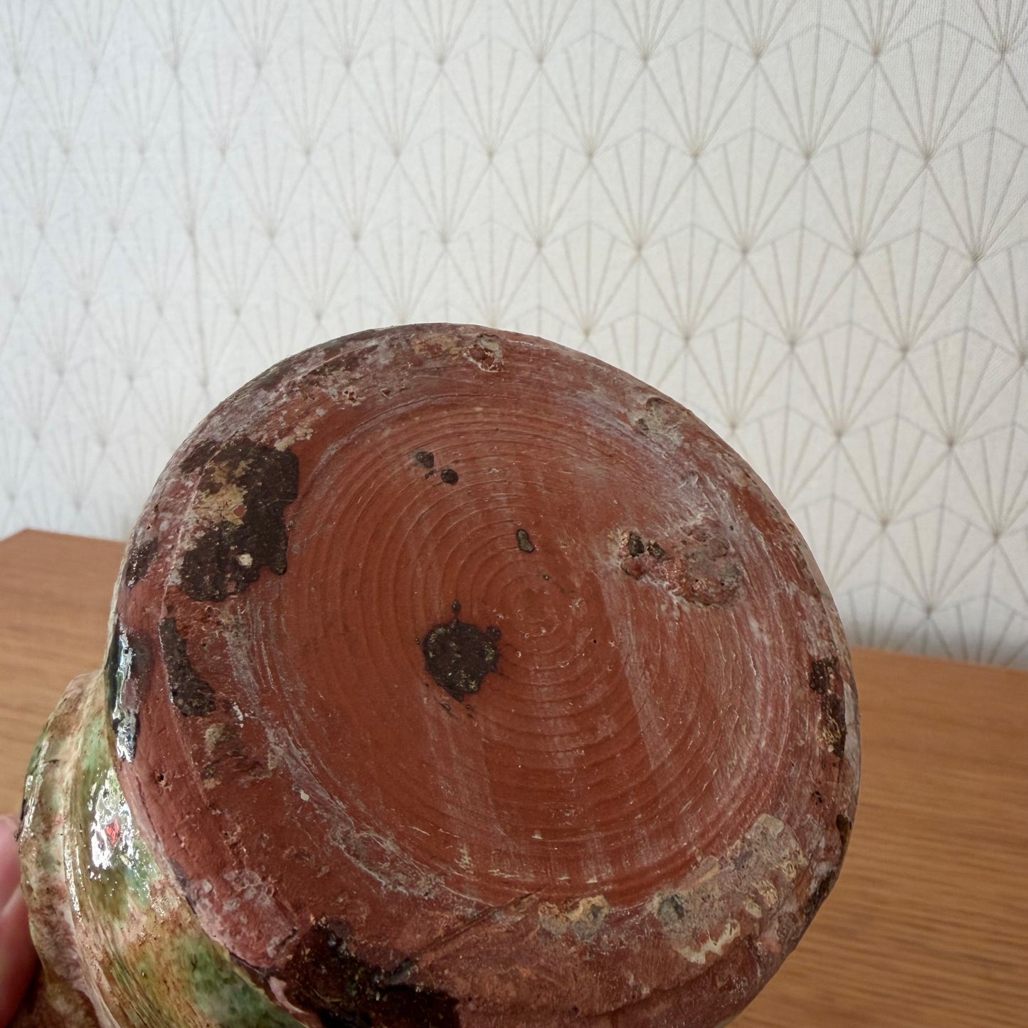 French Pottery Mortar Vessel Green Brown Glaze Anduze Style 28052612 Fleamarketfrance