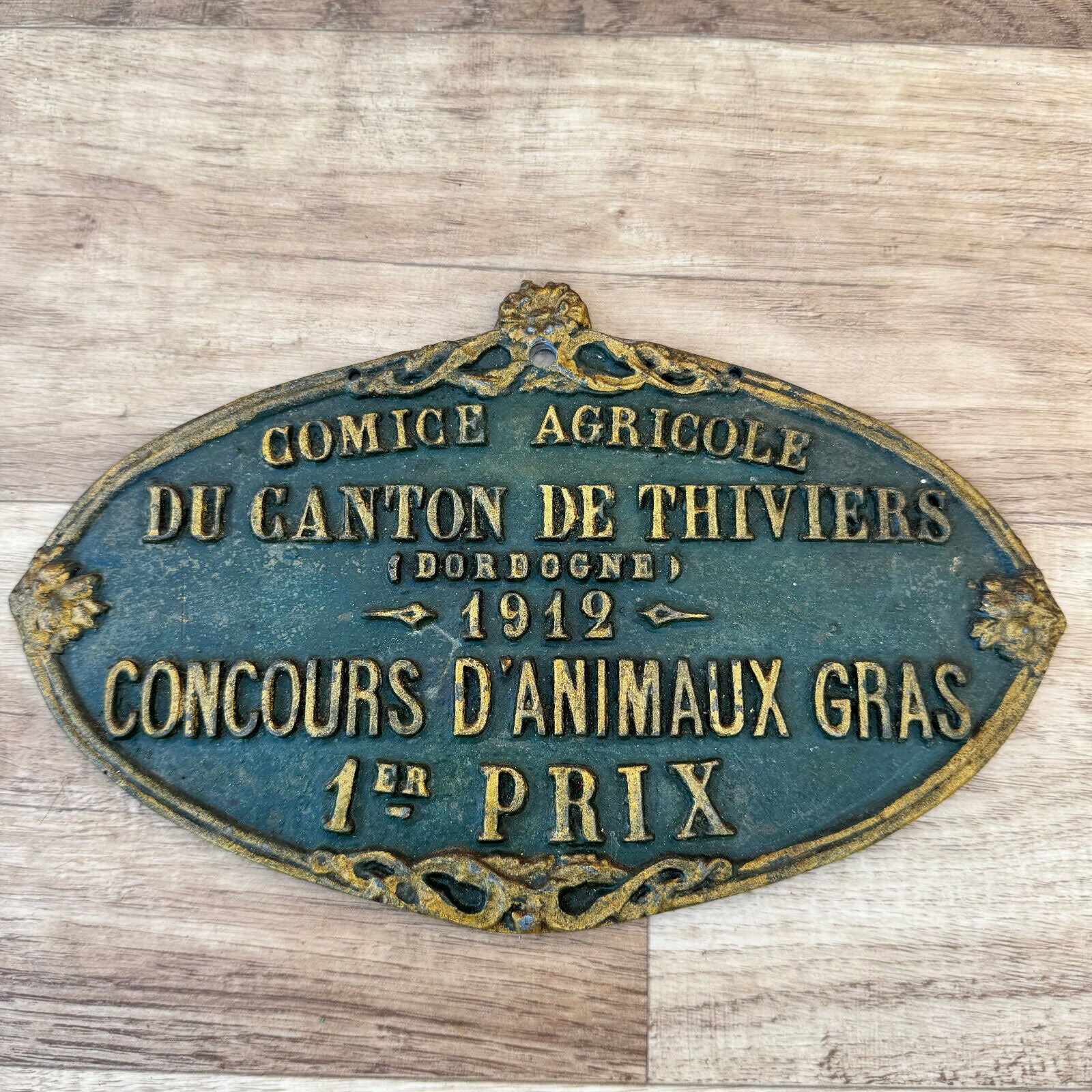 FRENCH VINTAGE AGRICULTURE PLAQUE TROPHY AWARD ANIMALS PRIZE SIGN 1912 1904249 - Fleamarketfrance