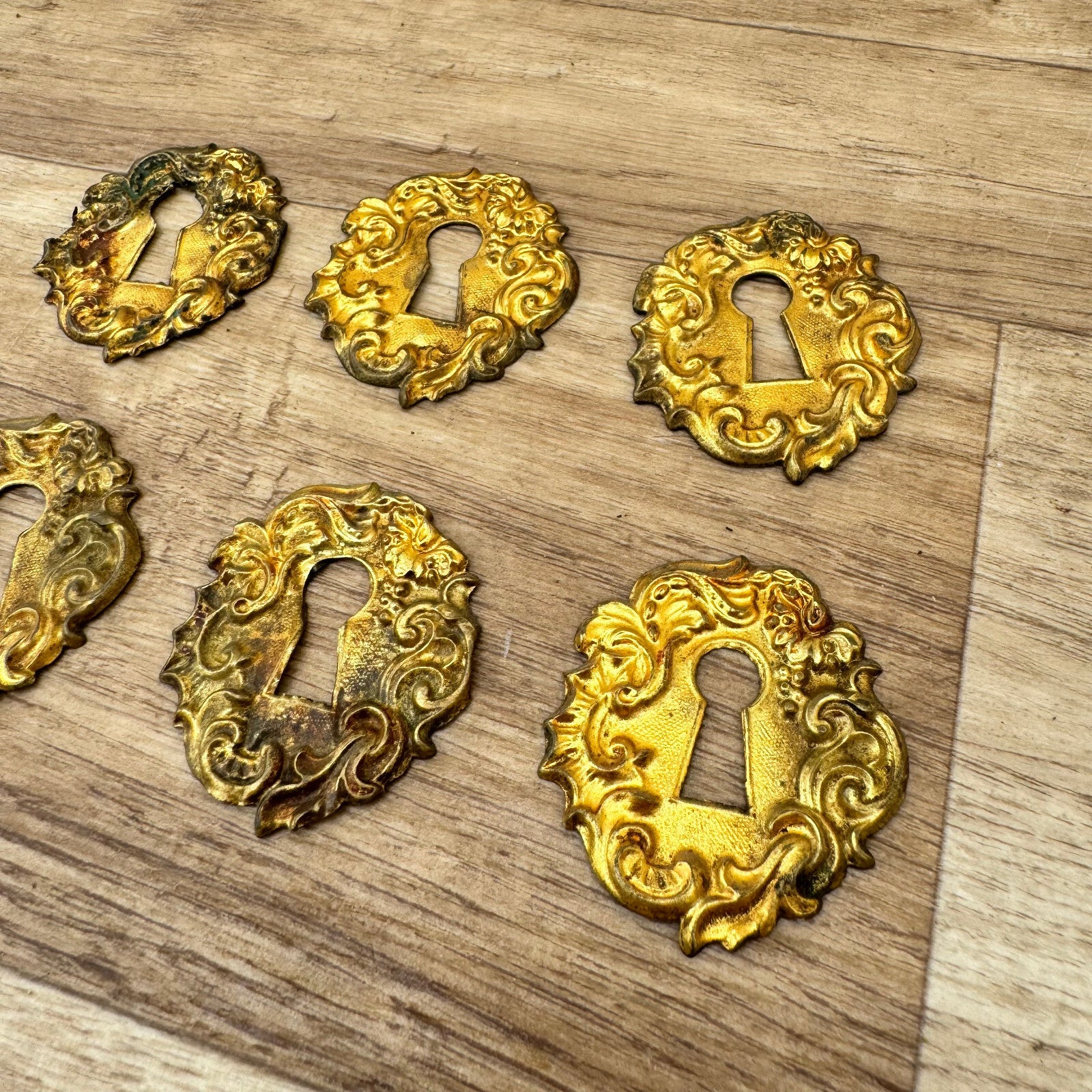 French Brass Escutcheons Antique Ornate Keyhole Plates Rococo Set 0805247 Fleamarketfrance