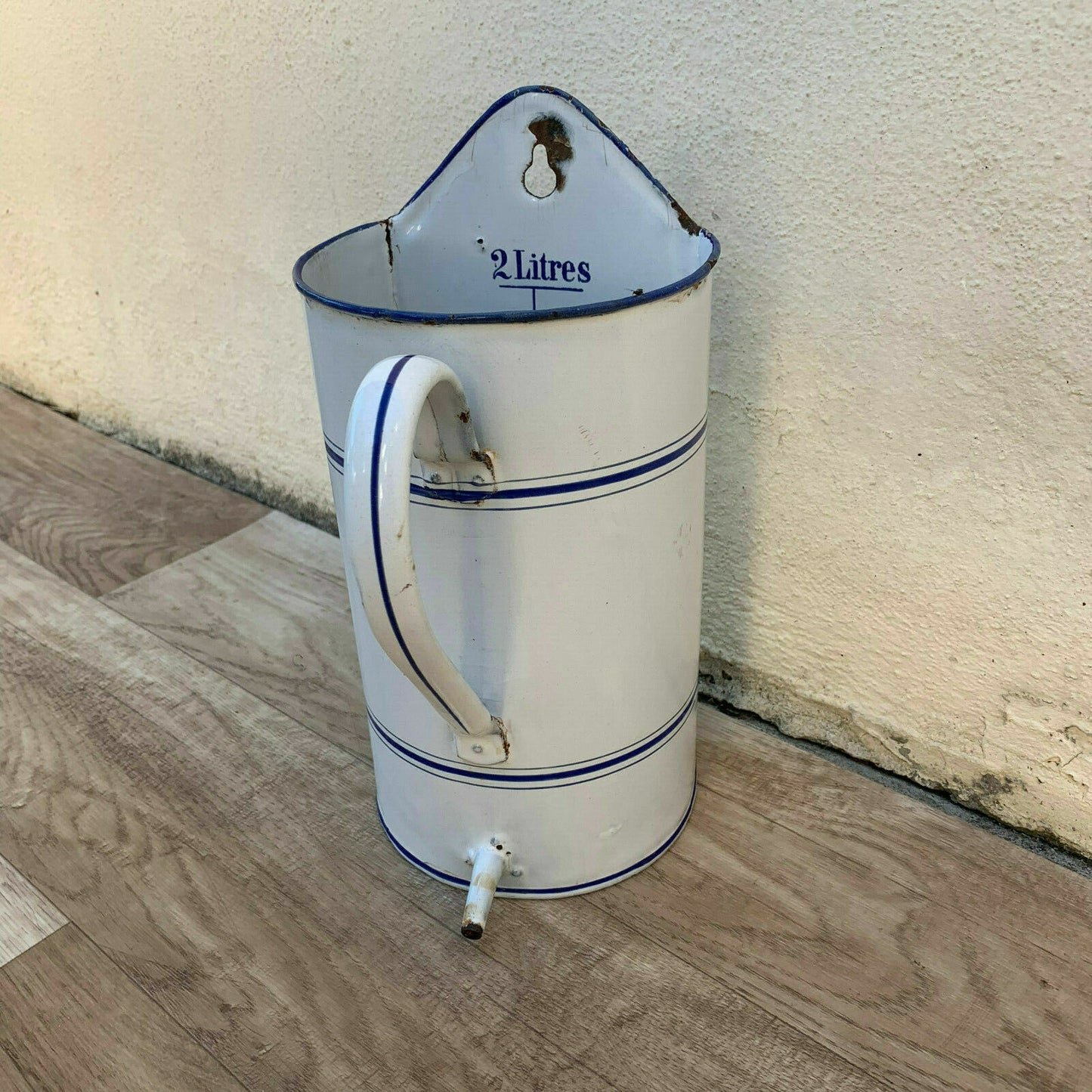 Vintage French Enamel Medical Irrigator Douche White Blue 2L 10161919 Unbranded