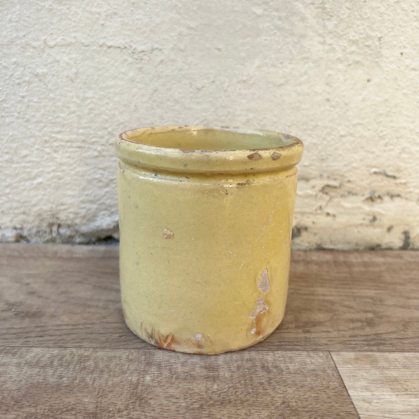 Antique French Confit Pot Yellow Glazed Terracotta Pottery Crock 1409249 Unmarked