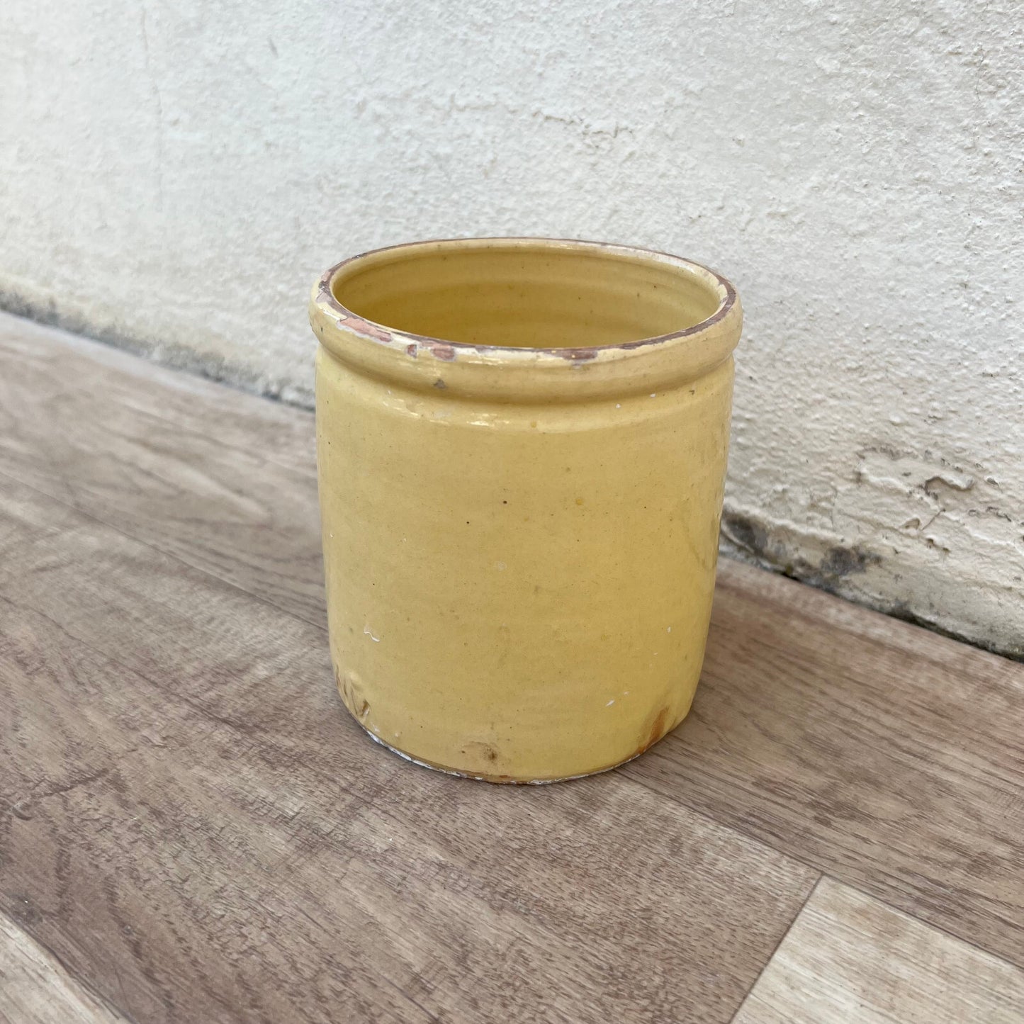 Antique French Confit Pot Yellow Terracotta Glazed Crock AV Maker 1512241 Unmarked