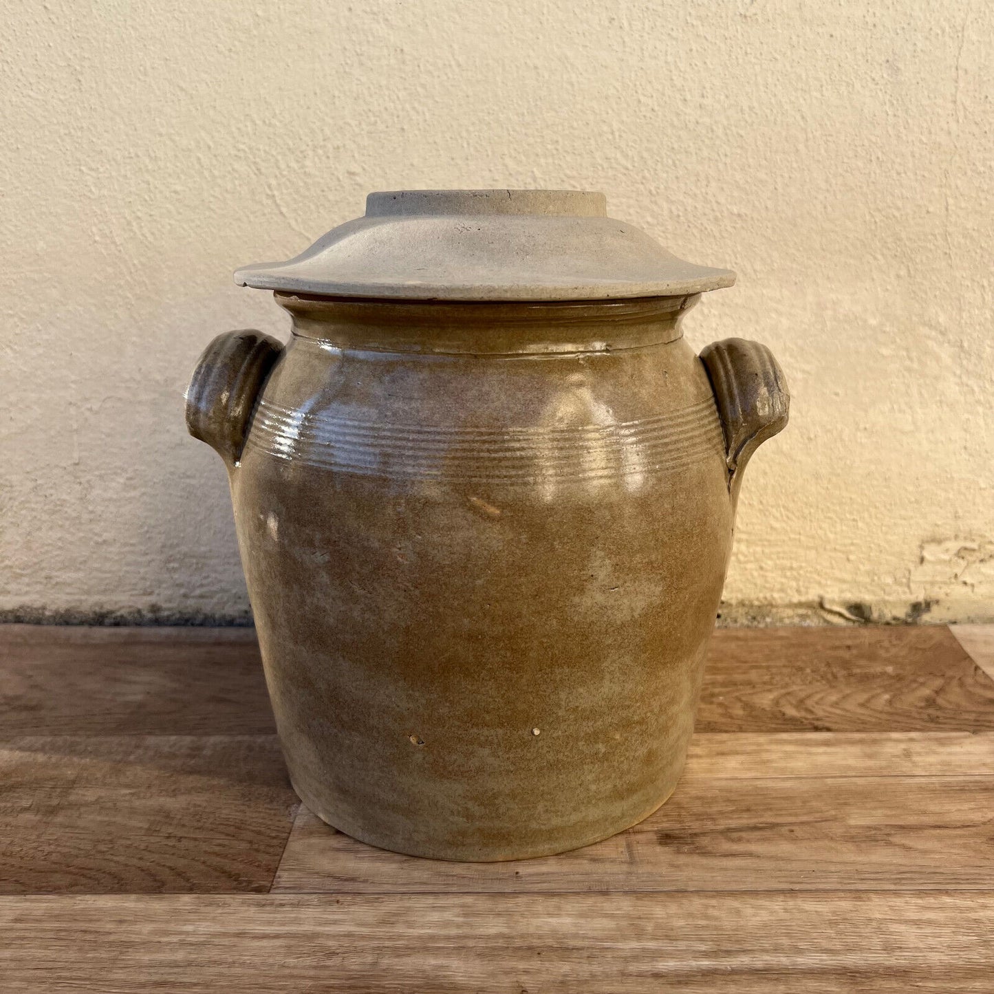 Handmade Glazed Grey beige Vintage French Confit Grease Pot Stoneware  2710247 - Fleamarketfrance