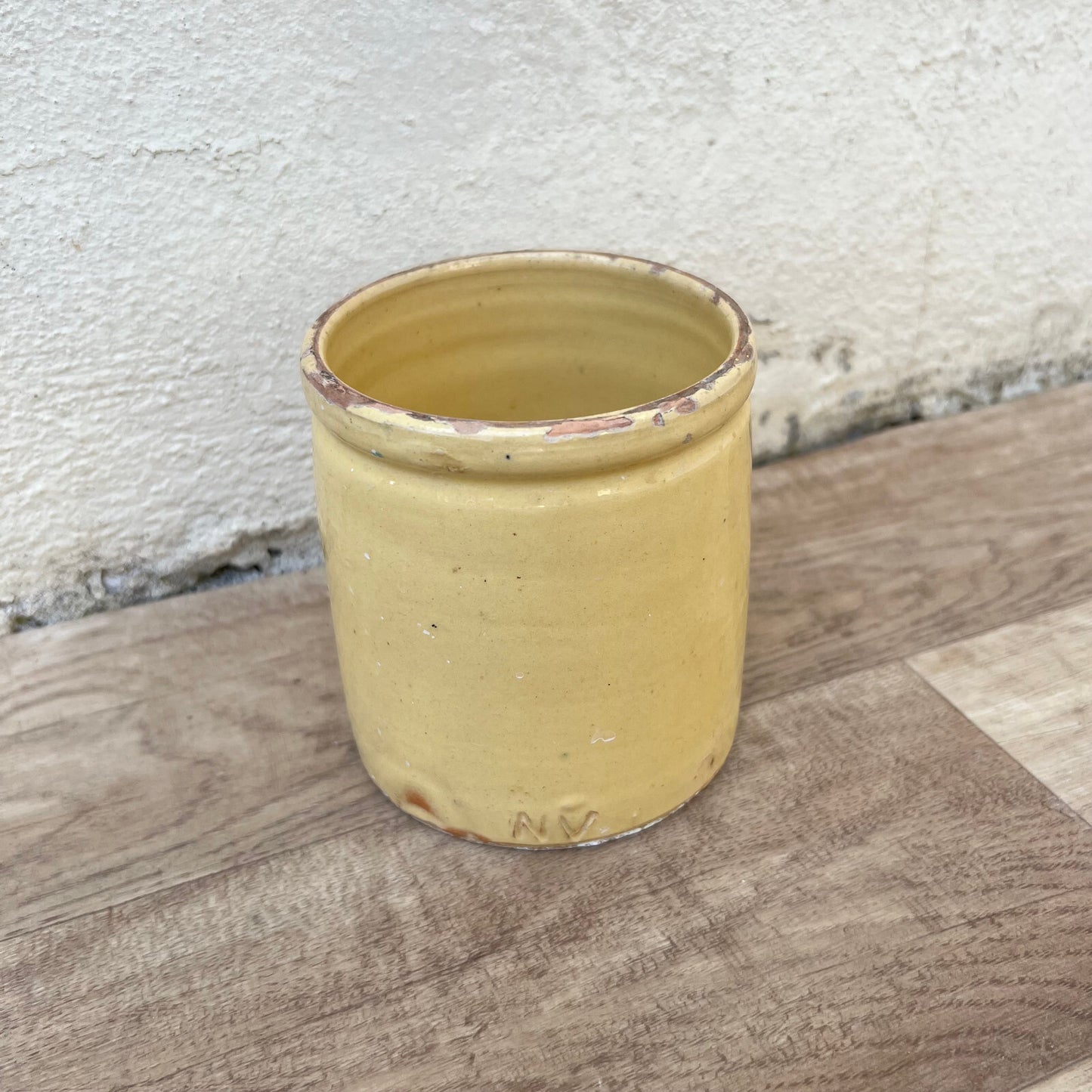 Antique French Confit Pot Yellow Terracotta Glazed Crock AV Maker 1512241 Unmarked