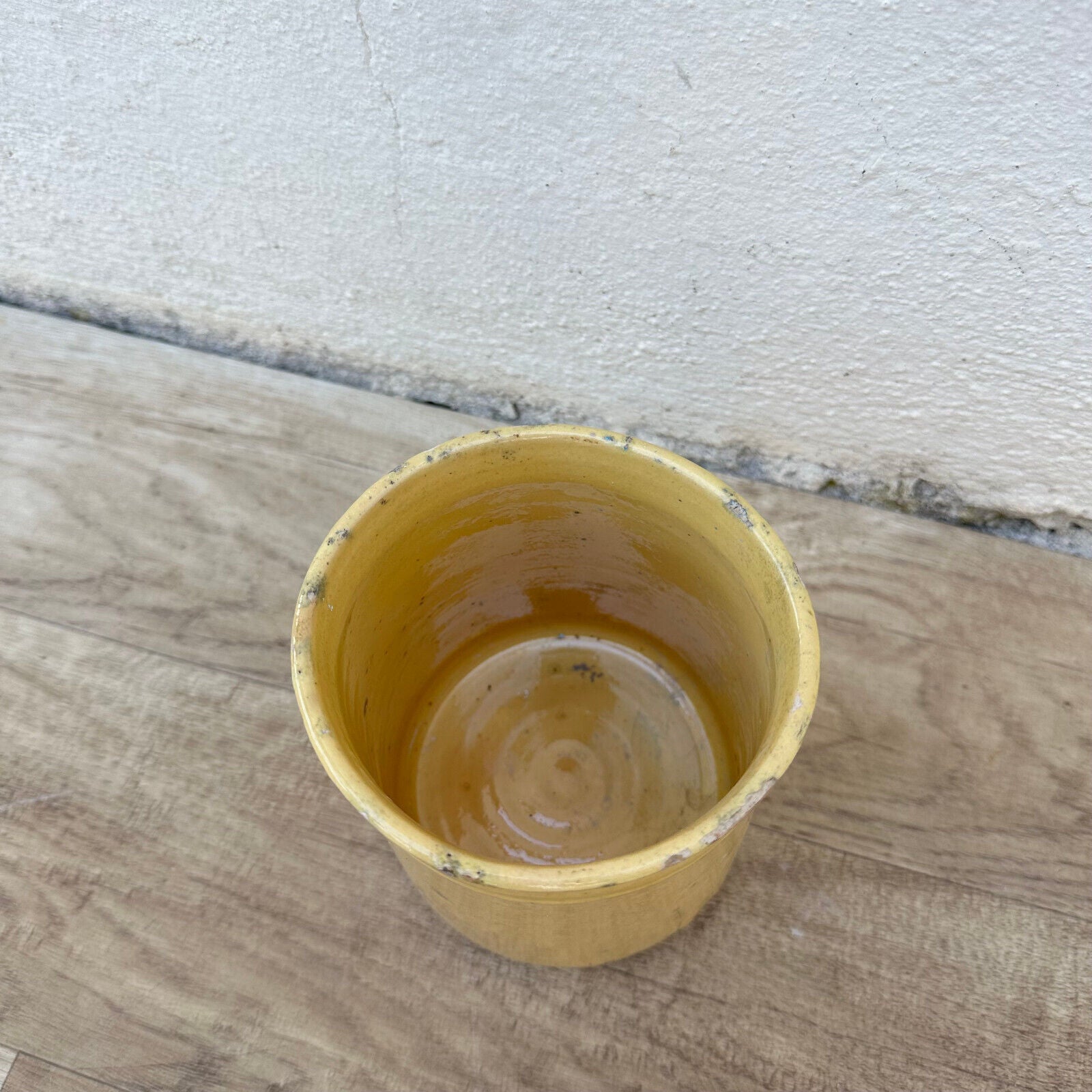 HANDMADE GLAZED YELLOW ANTIQUE FRENCH CONFIT JAM POT TERRACOTTA 0706235 - Fleamarketfrance