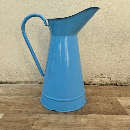 Vintage French Enamel pitcher jug water enameled blue with tags 1907241 - Fleamarketfrance