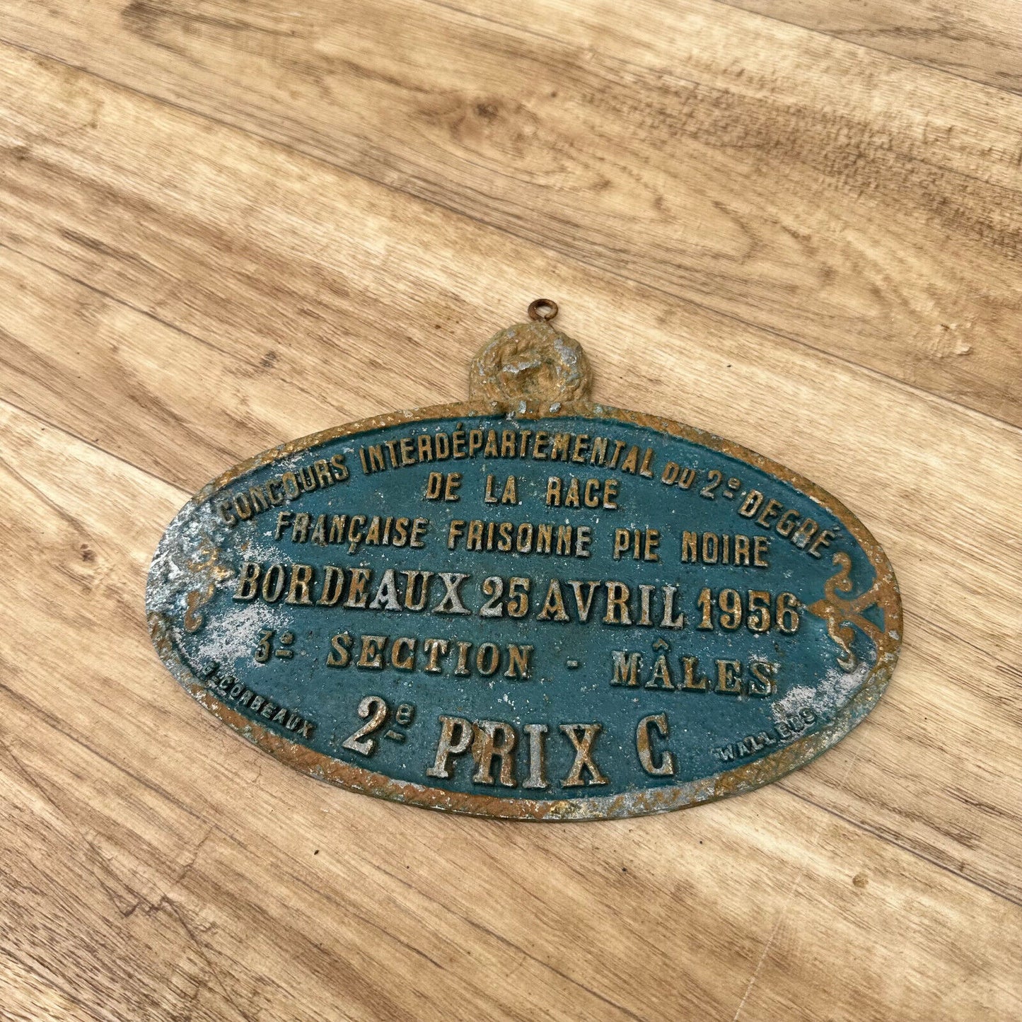 FRENCH VINTAGE AGRICULTURE PLAQUE TROPHY AWARD ANIMALS PRIZE SIGN 1956 04052322 - Fleamarketfrance