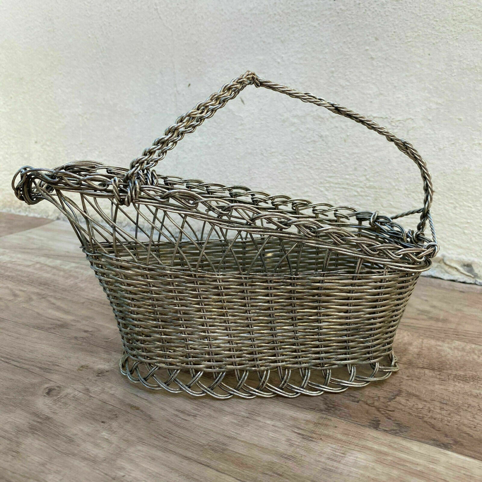 French Wine Basket Silver Plated Bottle Holder Serving Basket 3110216 Handmade