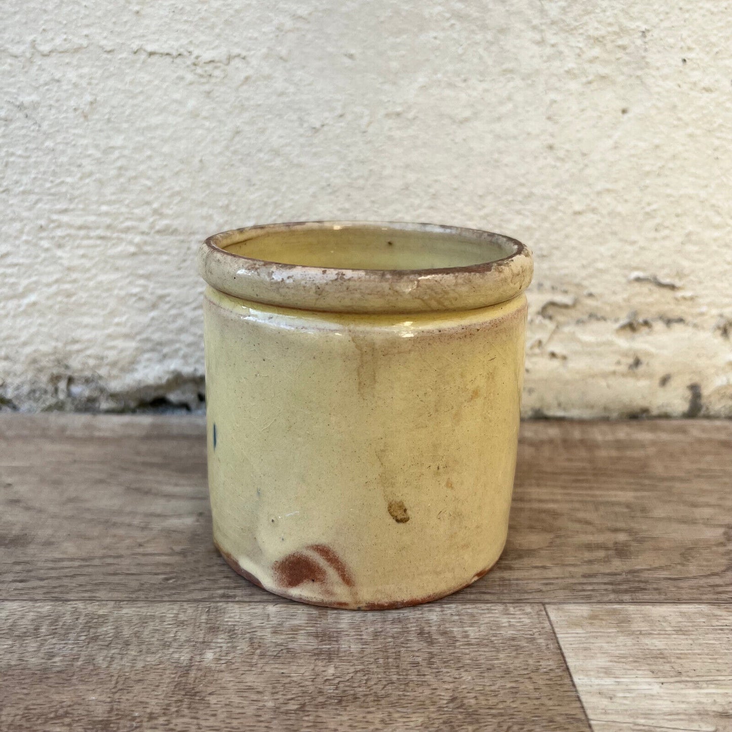 HANDMADE GLAZED YELLOW ANTIQUE FRENCH CONFIT JAM POT SMALL TERRACOTTA 2509225 - Fleamarketfrance