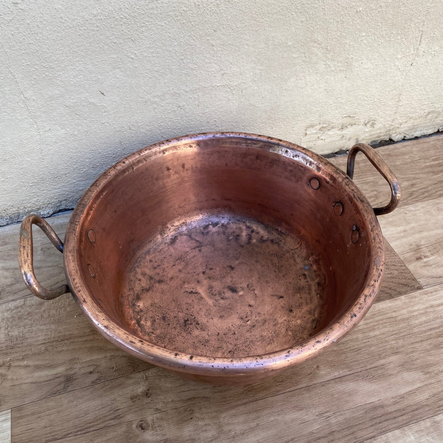 Vintage French Copper Jam Pan Rounded Rim Bronze Handles 29032513