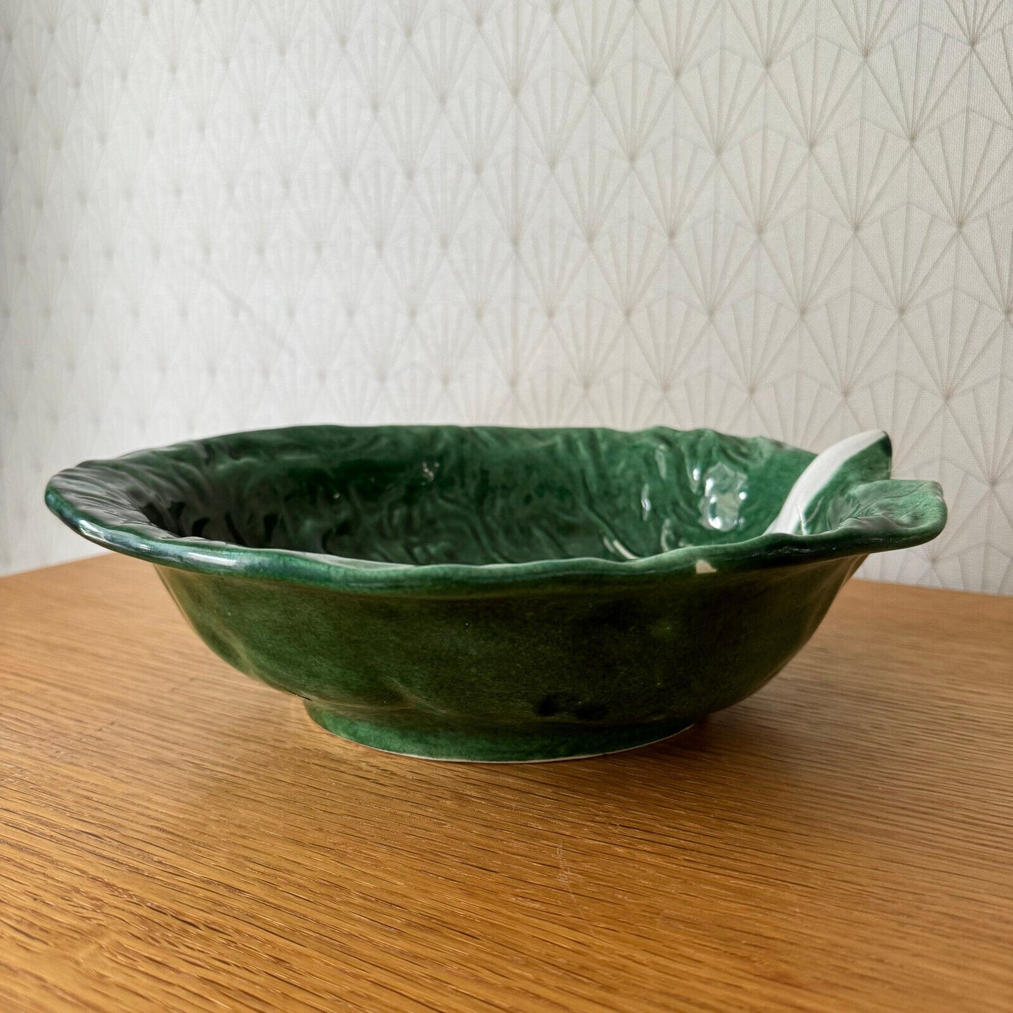 French Green Cabbage Majolica Gerber Prestige Paris fruit bowl 08052415 - Fleamarketfrance