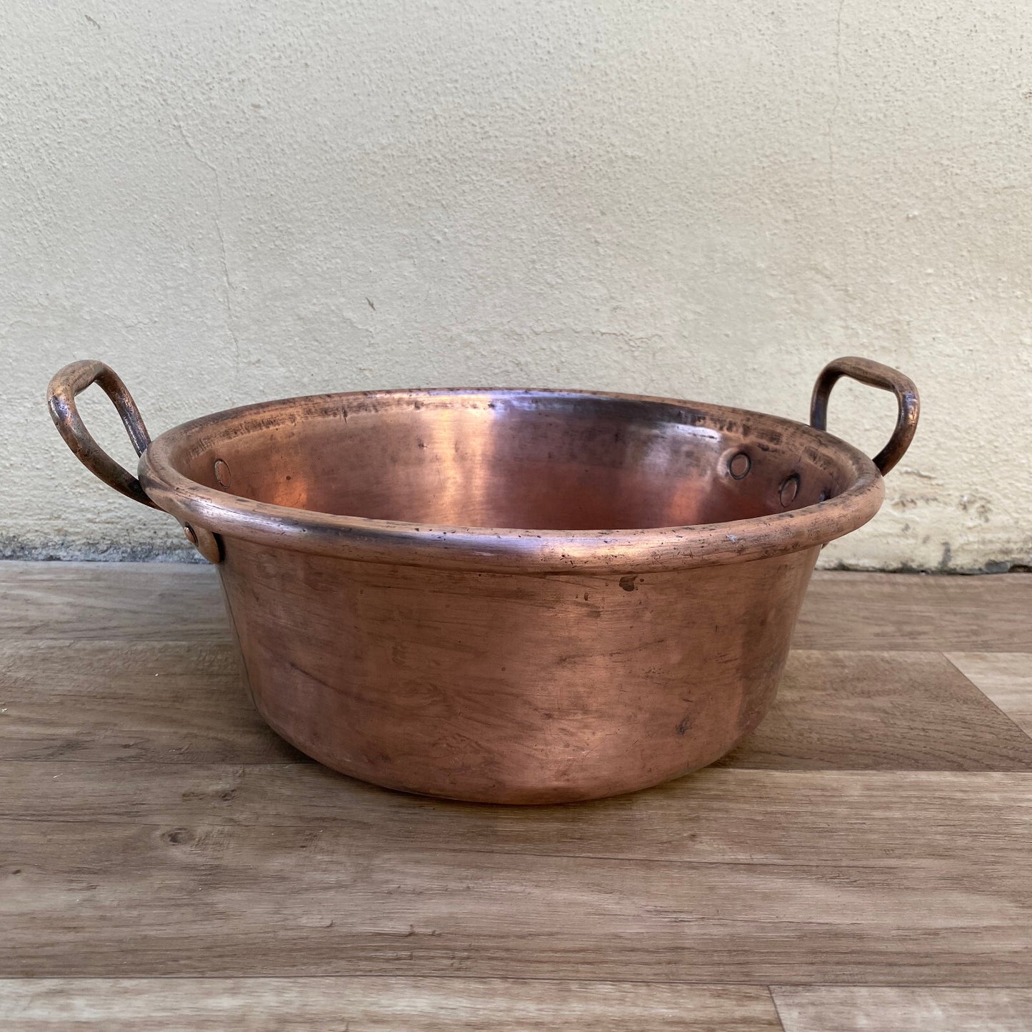 Vintage French Copper Jam Pan Rounded Rim Bronze Handles 29032513