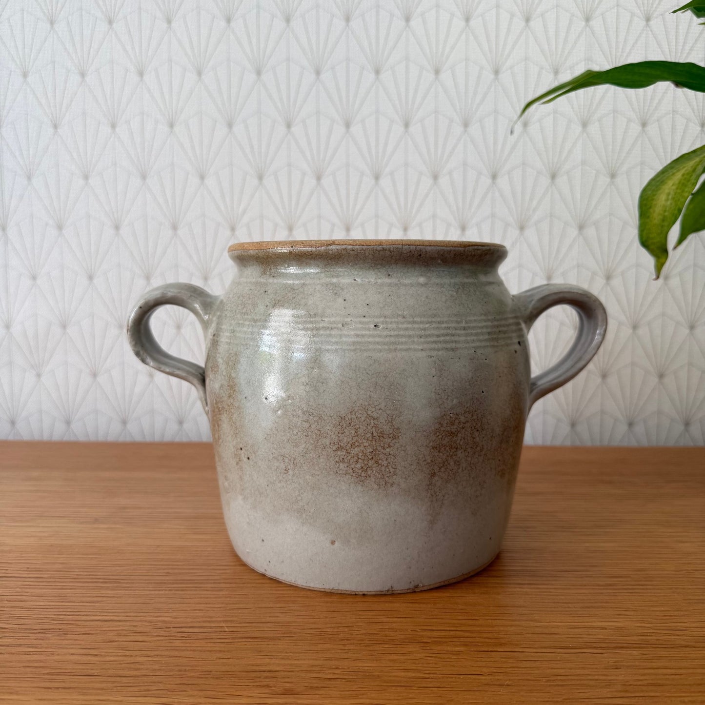 Handmade Glazed Grey Vintage French Confit Grease Pot Stoneware  2307258