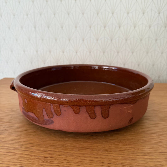 Large French 11 1/2 pottery Brown Fruit bowl Provence Vintage Tian 2801251 - Fleamarketfrance