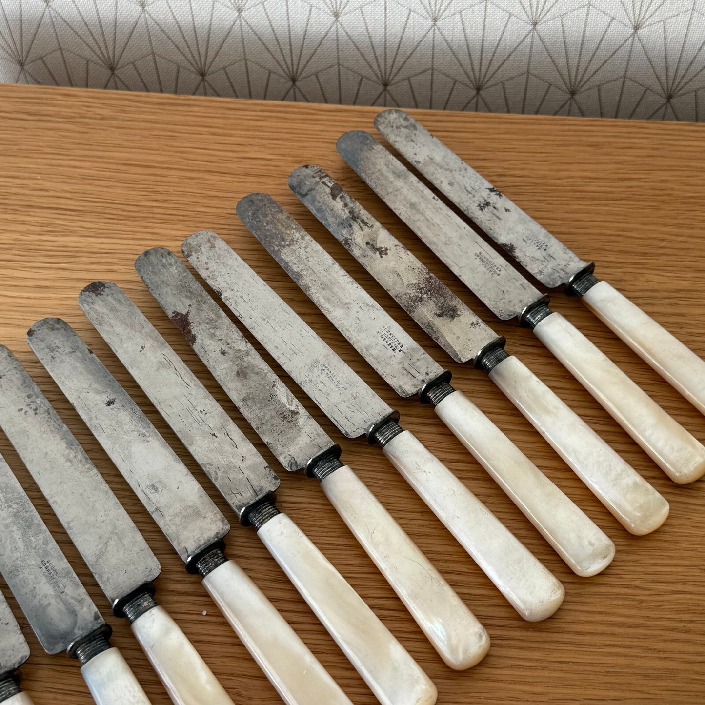 French Mother of Pearl Dinner Knives Set 12pcs Silver Collar 2704252 Lider Coutellerie