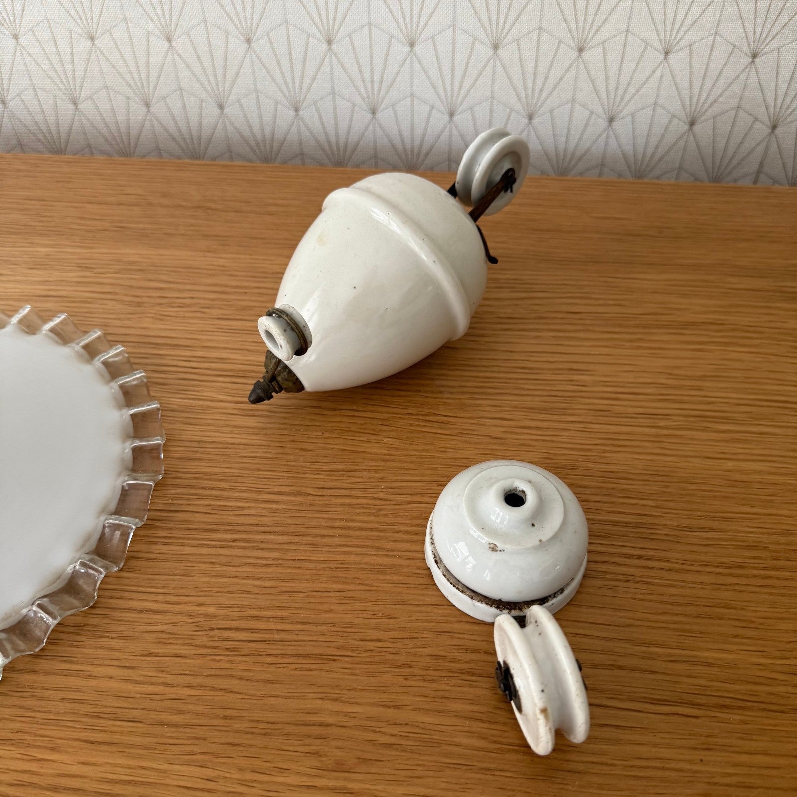 French Art Deco Pendant Light Opaline Glass Porcelain Vintage 2708252 Unbranded