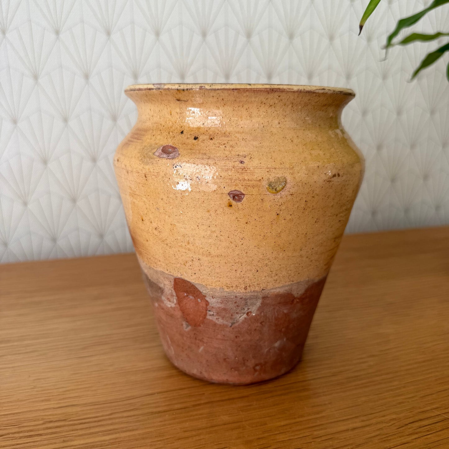 HANDMADE GLAZED GREEN ANTIQUE FRENCH MUSTARD POT 6 1/2" TERRACOTTA  1308256*