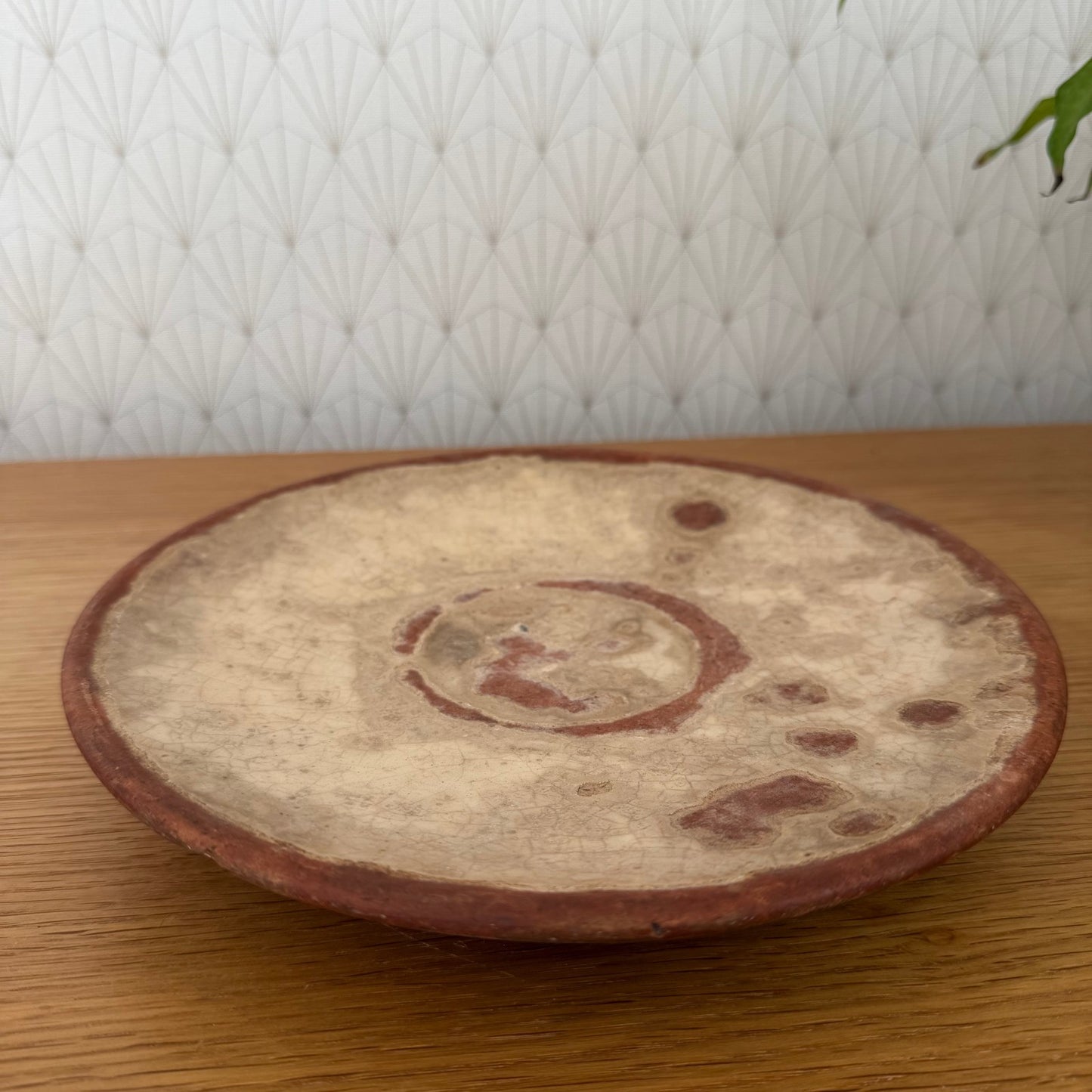 Antique yellow glazed French Pottery Plate omelette turner plate 0111251