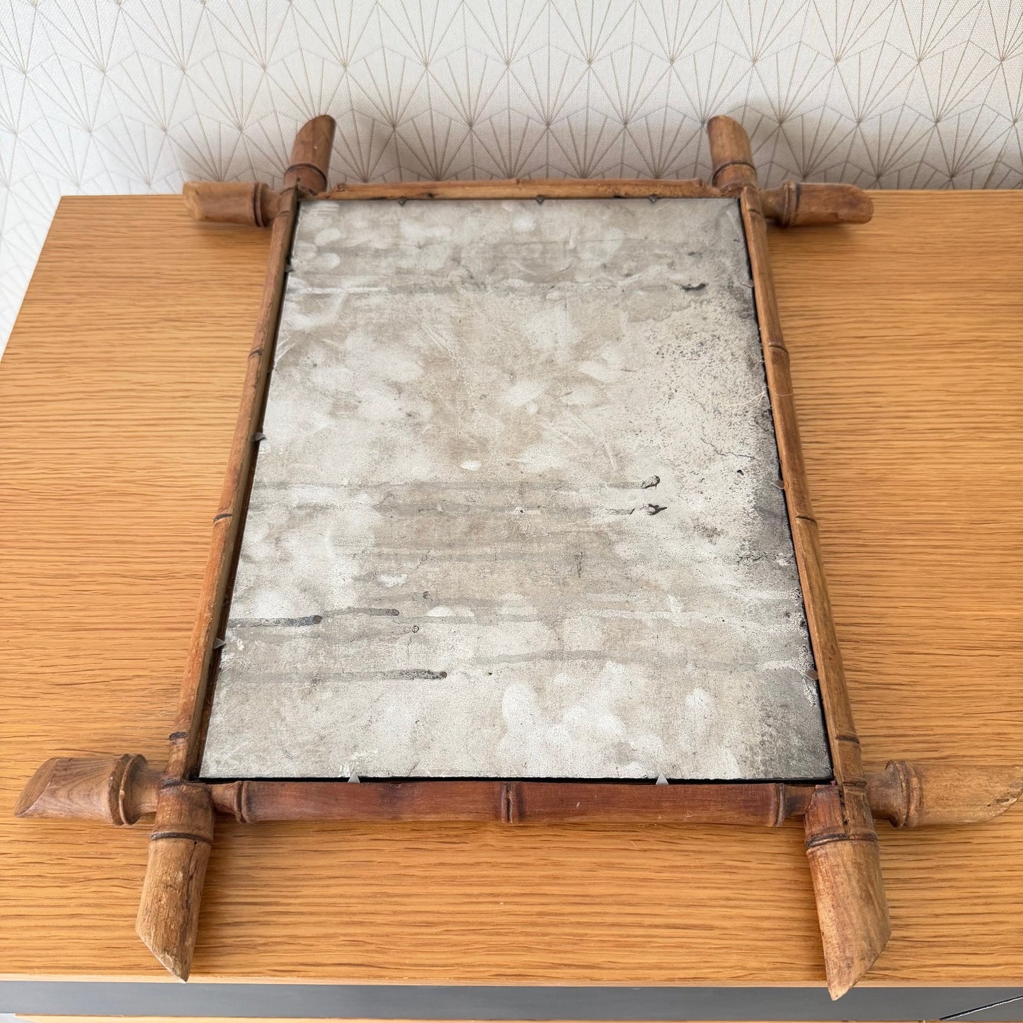 Vintage French wood faux bamboo  WALL-HANGING MIRROR 0210253